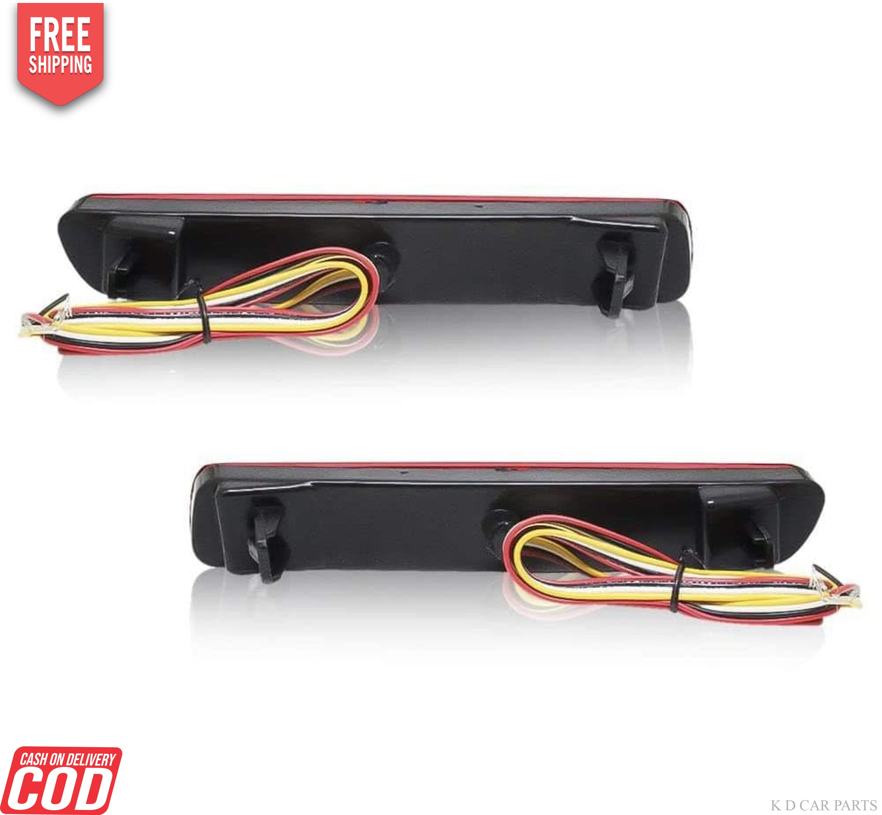 A pair of red K D Matrix rear bumper reflectors for Maruti vehicles, featuring a clear acrylic lens and a red-black-clear design.