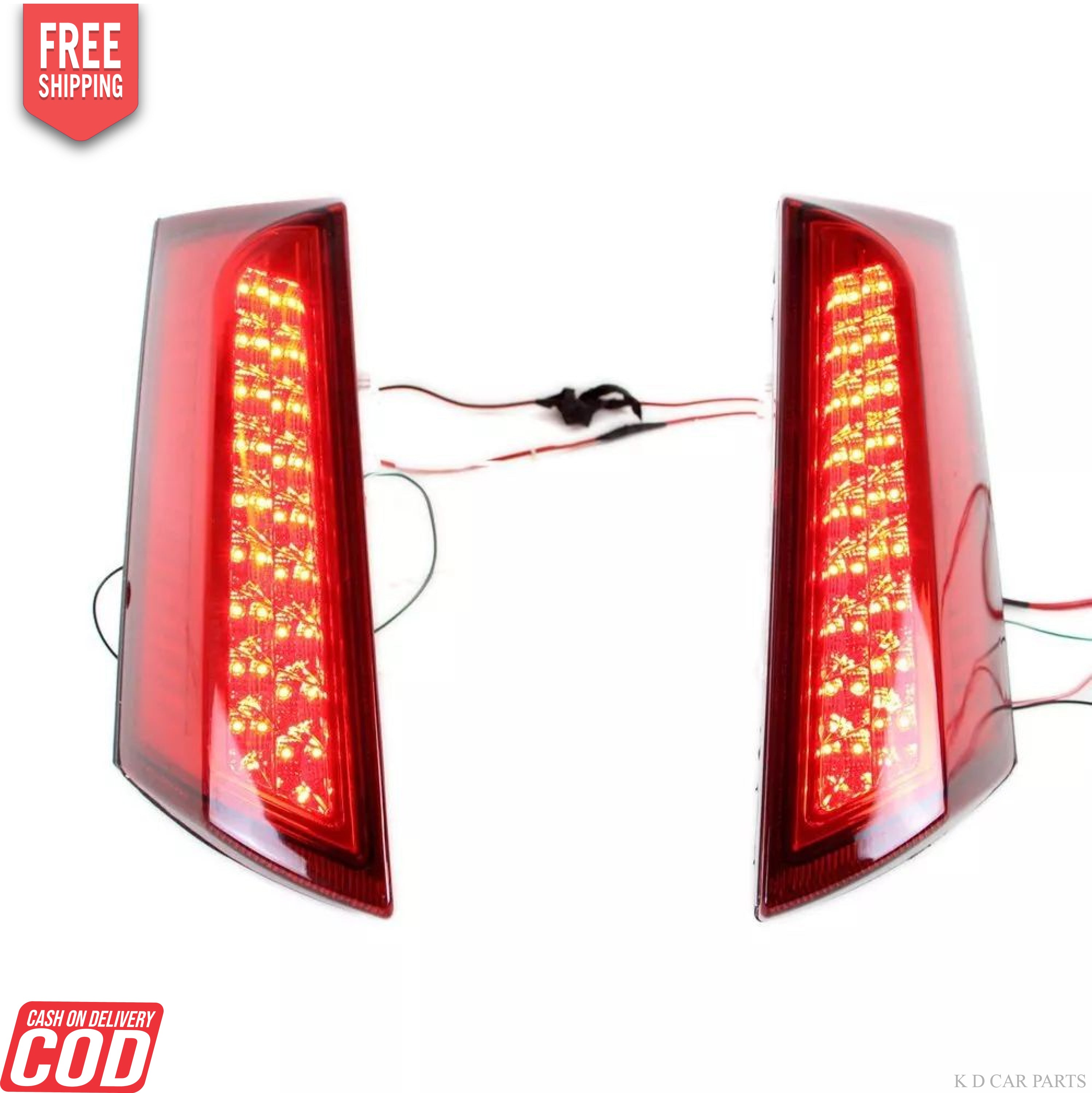 The image shows a pair of LED pillar lights for a Ford Ecosport, with one light displayed in a vertical orientation and the other installed on a vehicle, providing illumination in red color.