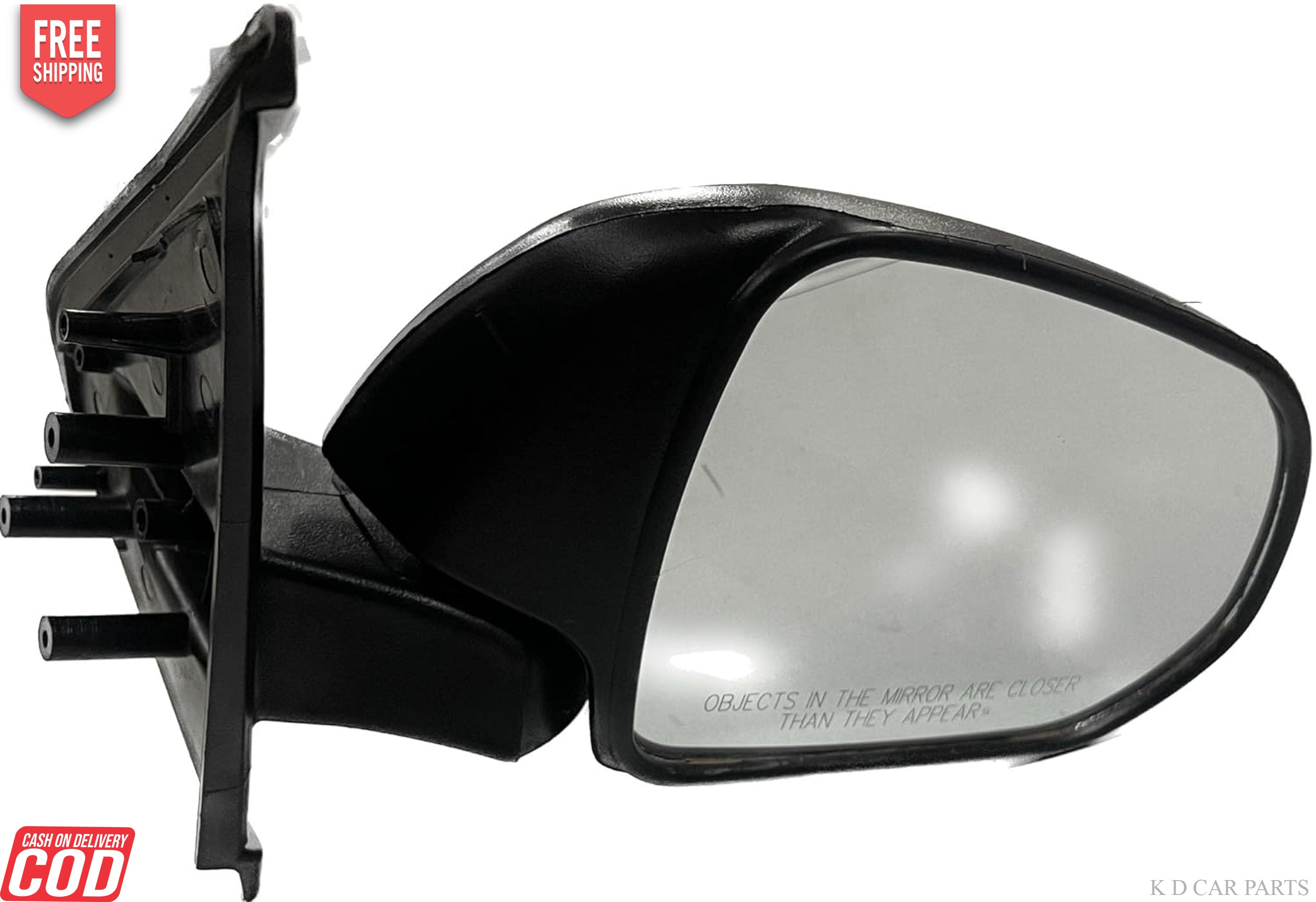 Black, clear K D side/door mirror for Datsun GO with door mount.