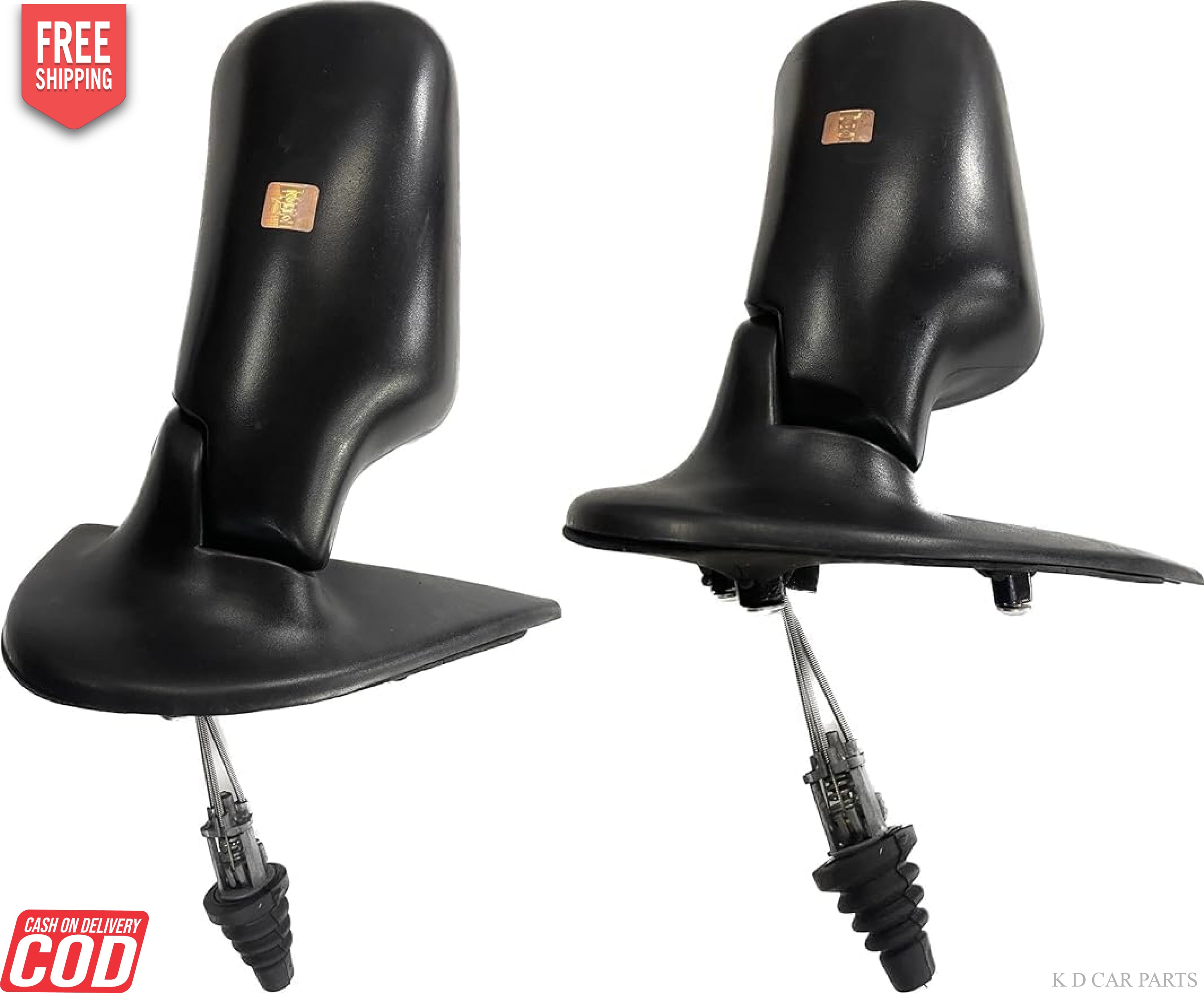 A pair of K D brand side/door mirrors for Fiat vehicles, featuring black acrylic mirrors with a sleek design and ABS plastic housing.