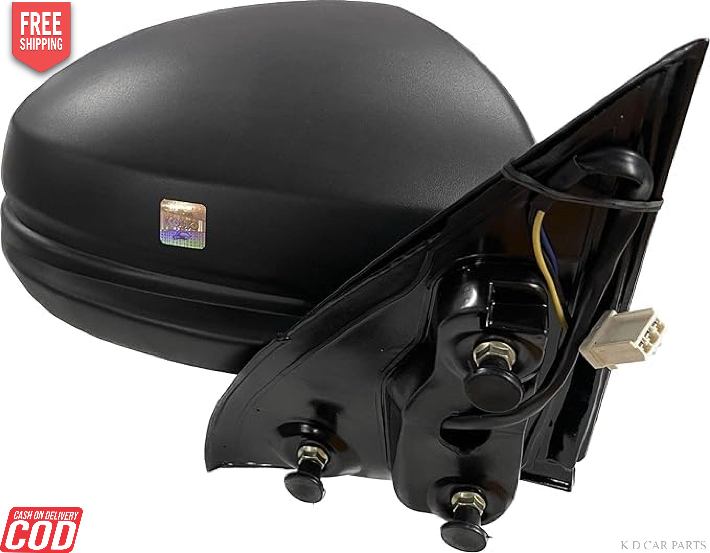 Black, clear K D side/door mirror for Honda Amaze 2018 motor without indicator, with door mount.