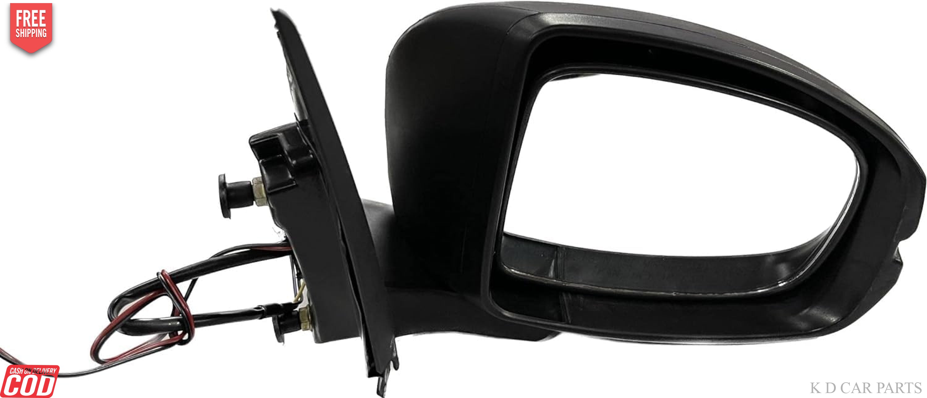 Black, clear K D side/door mirror for Honda Amaze 2018 motor without indicator, with door mount.