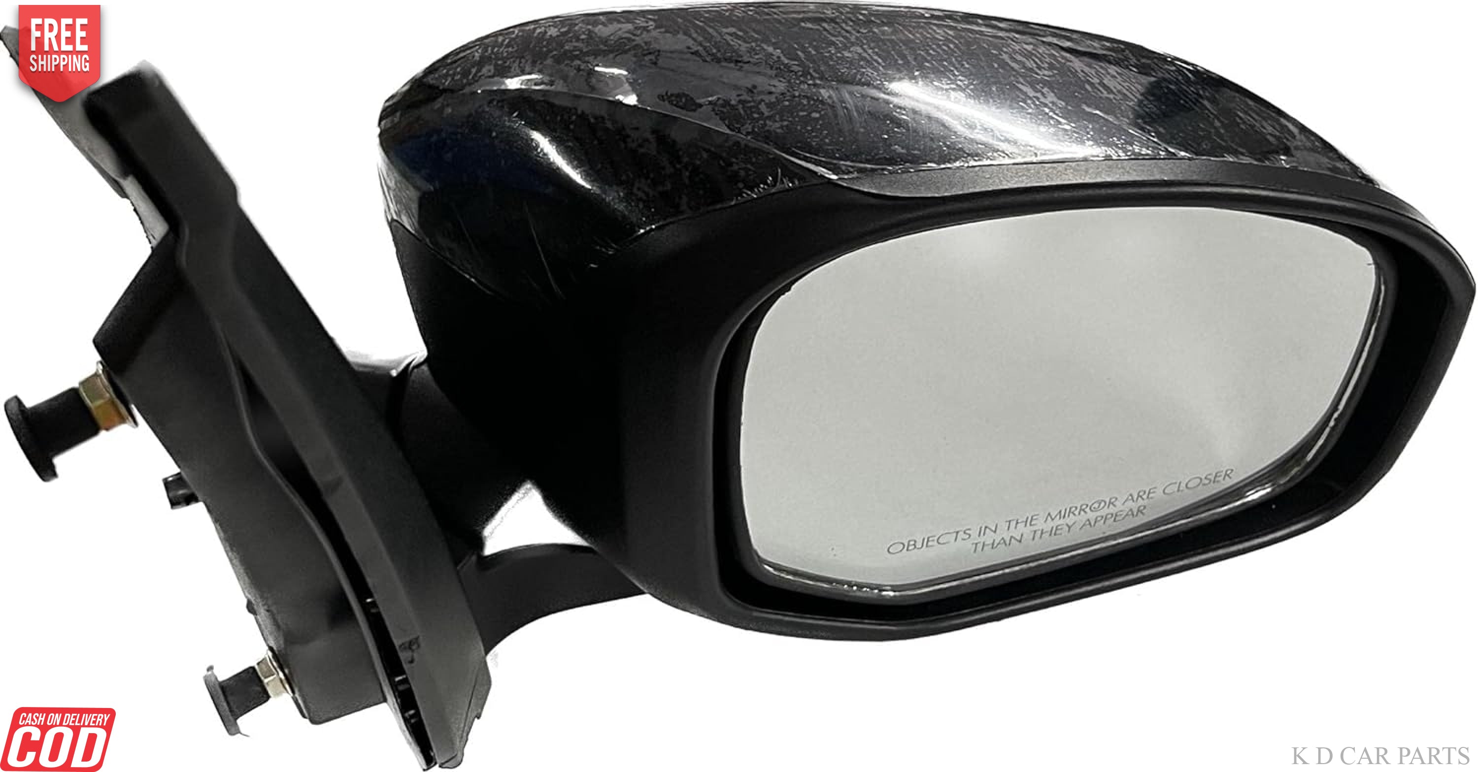 Black side door mirror for Honda vehicles, featuring a convex mirror plate, manual type, and door mount.