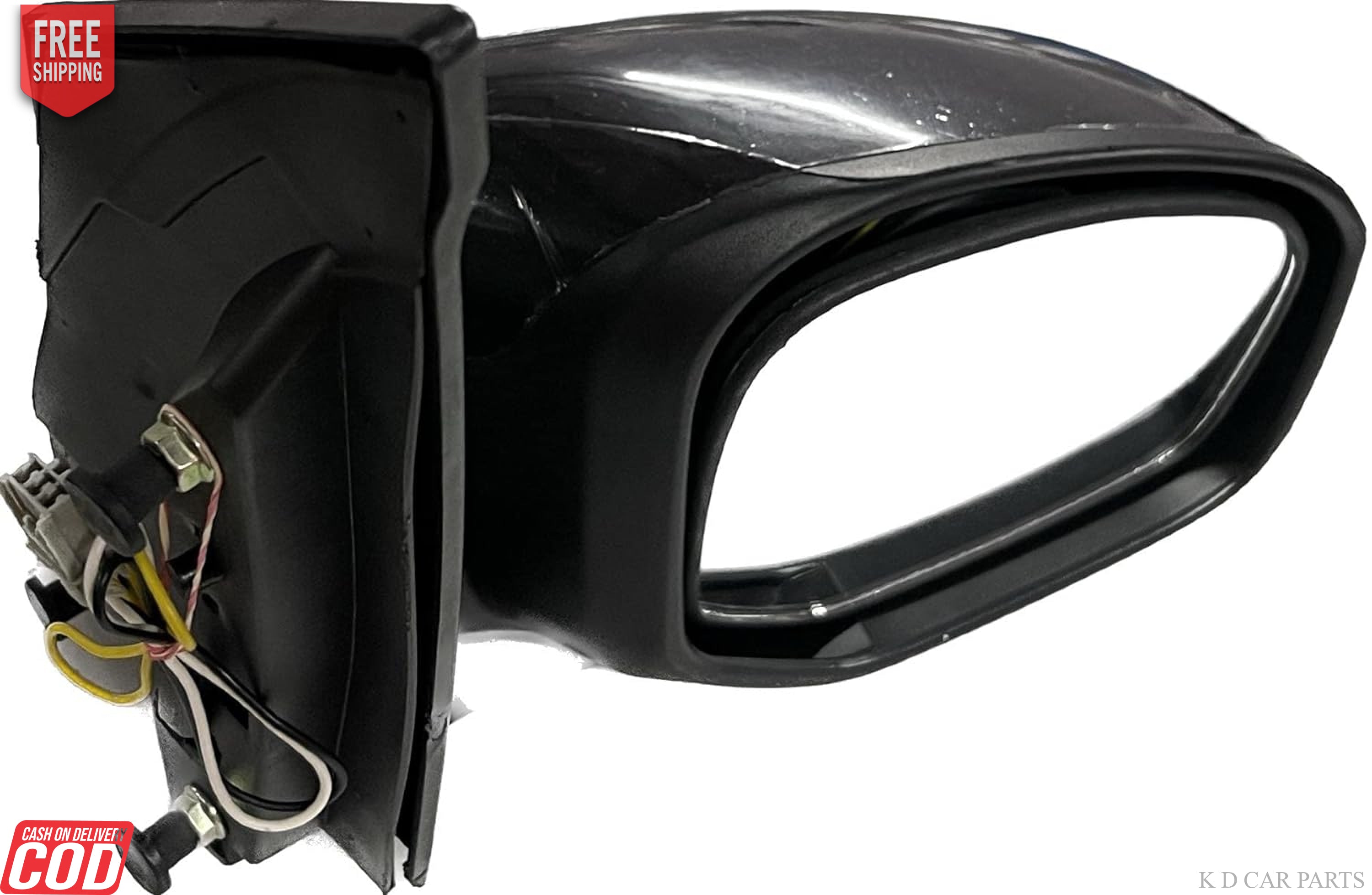 Black side door mirror for Honda vehicles, showing the rear view mirror and electrical wiring