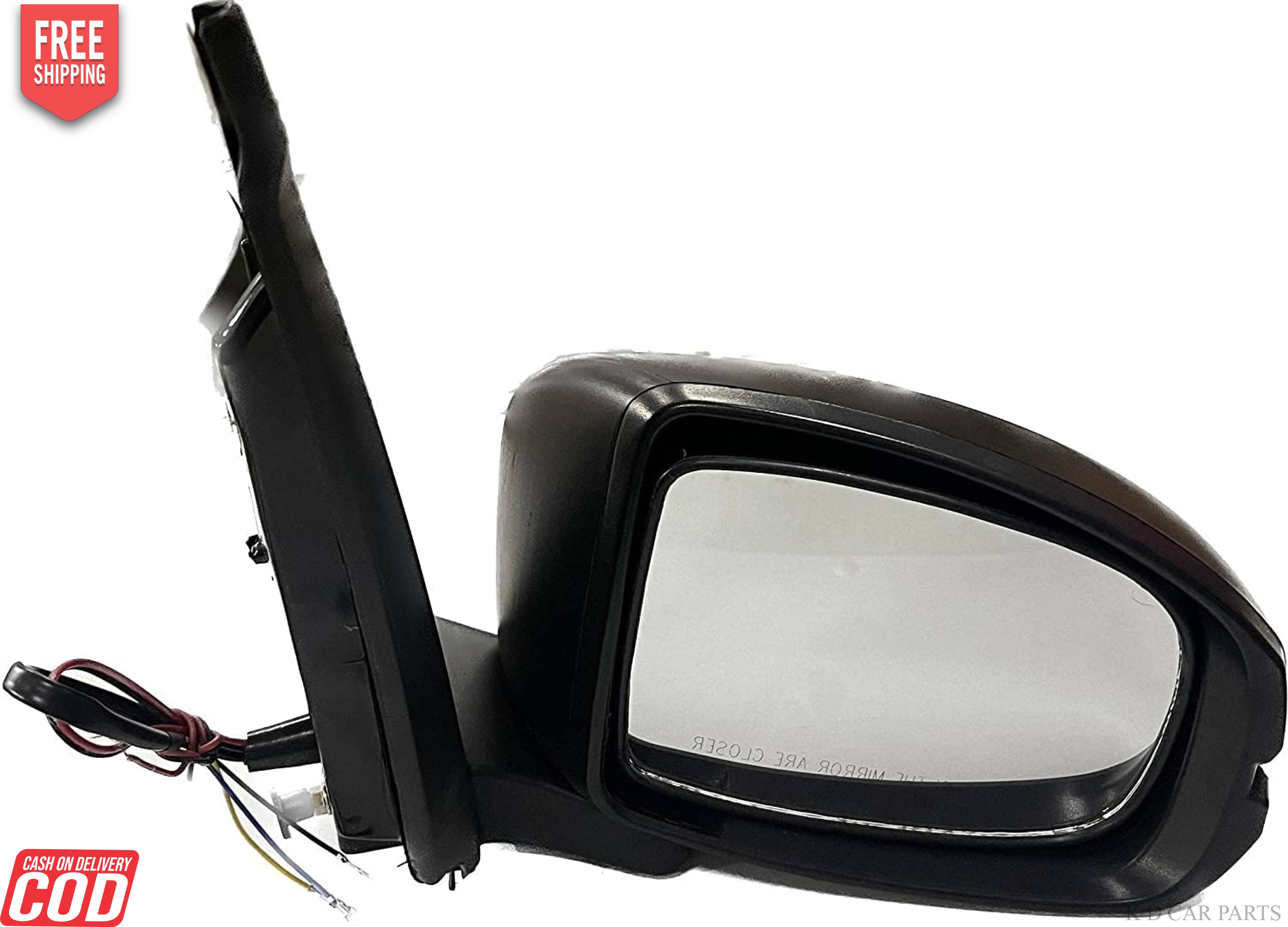 Black side door mirror for Honda Amaze Type 2 with wiring visible, against a white background.