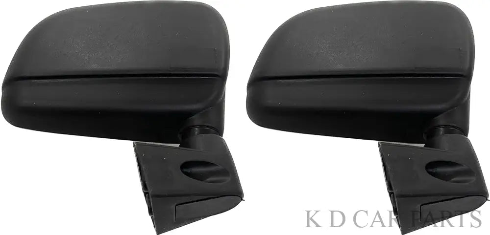 A pair of black, curved side/door mirrors for Mahindra Jeeto, with mounting hardware included, displayed on a white background.