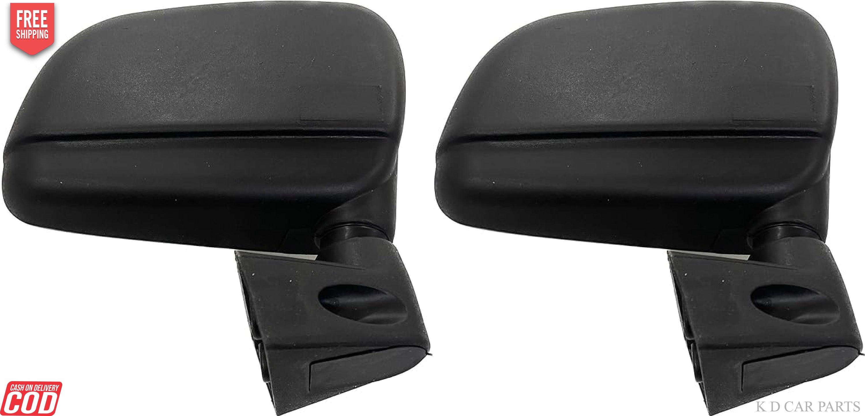 A pair of black, curved side/door mirrors for Mahindra Jeeto, with mounting hardware included, displayed on a white background.