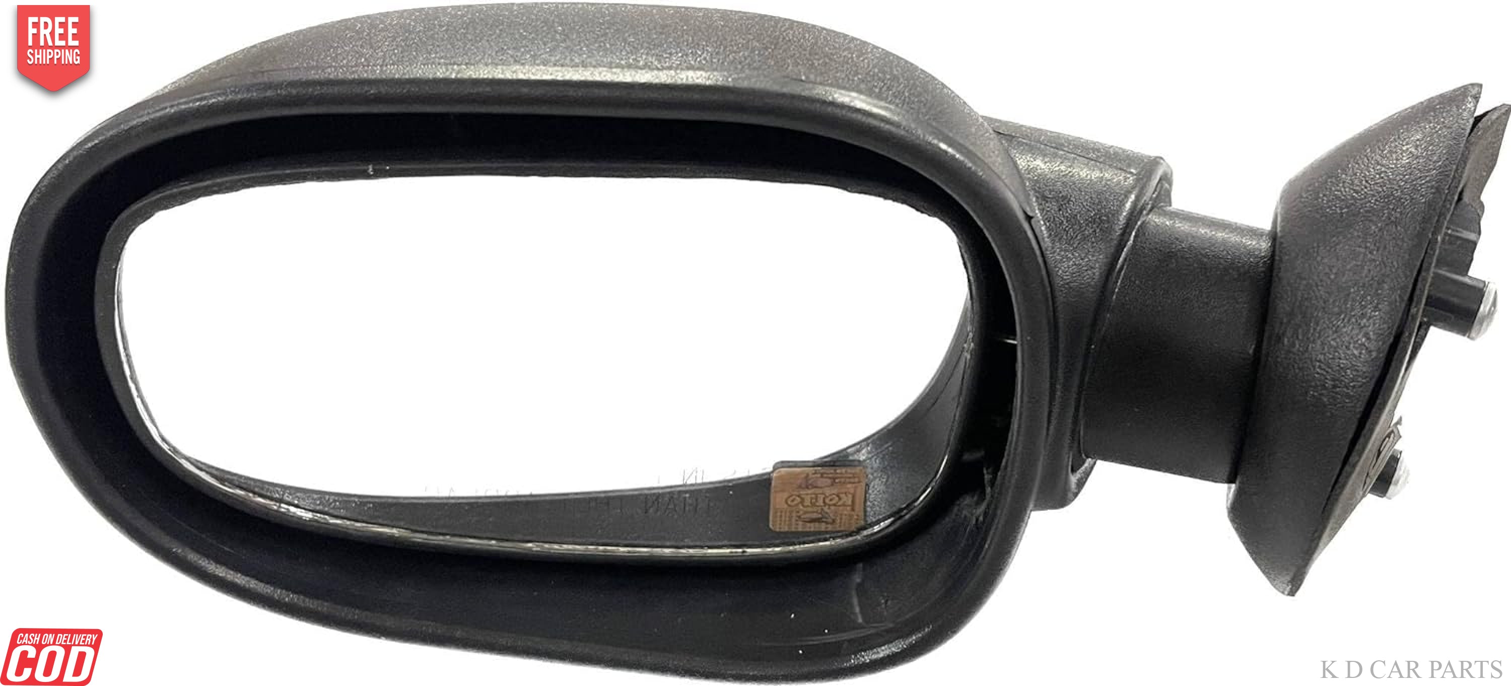 A clear, non-adjustable side mirror for Mahindra Logan LX with a black door mount.