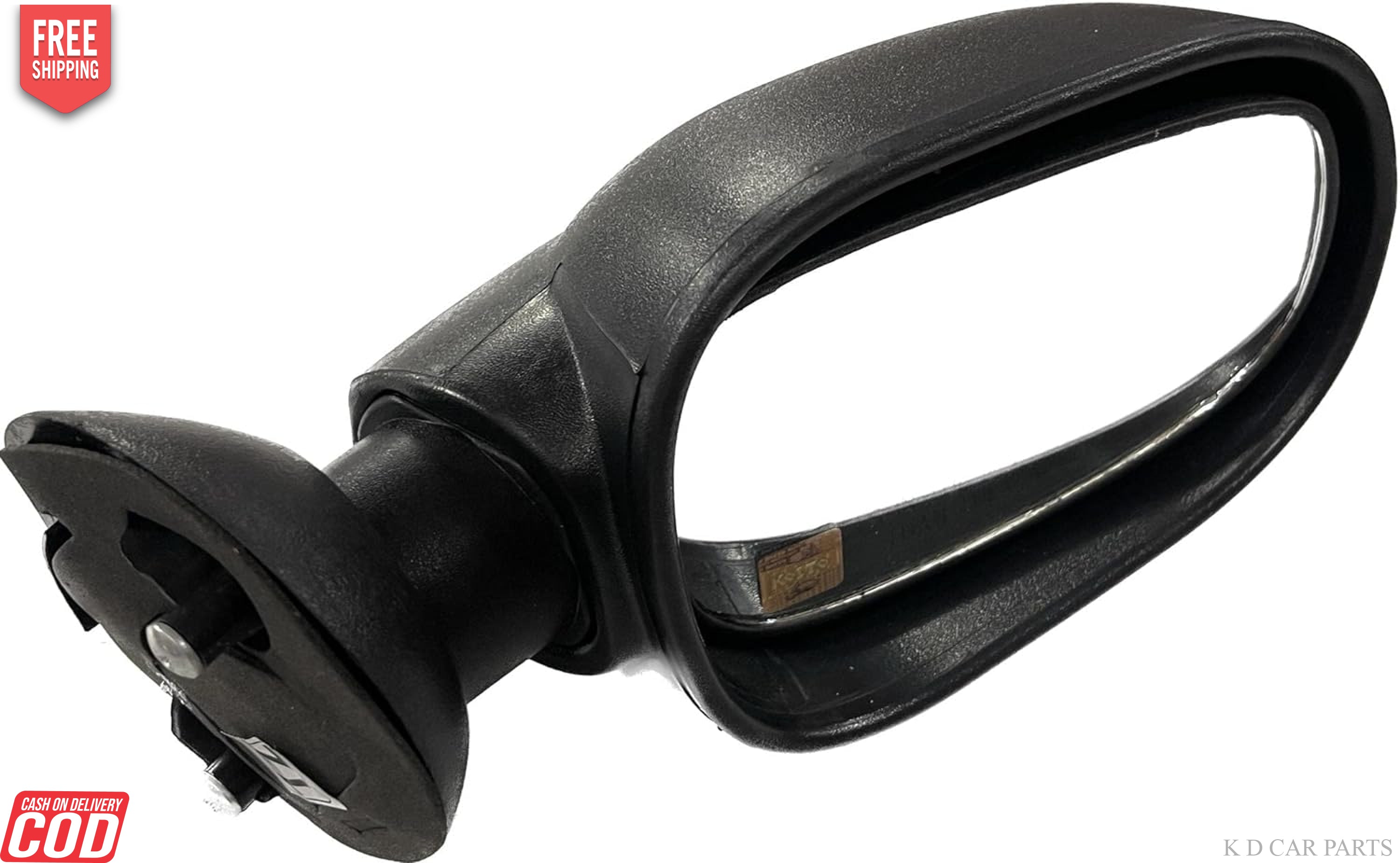 A clear, non-adjustable side mirror for Mahindra Logan LX with a black door mount.