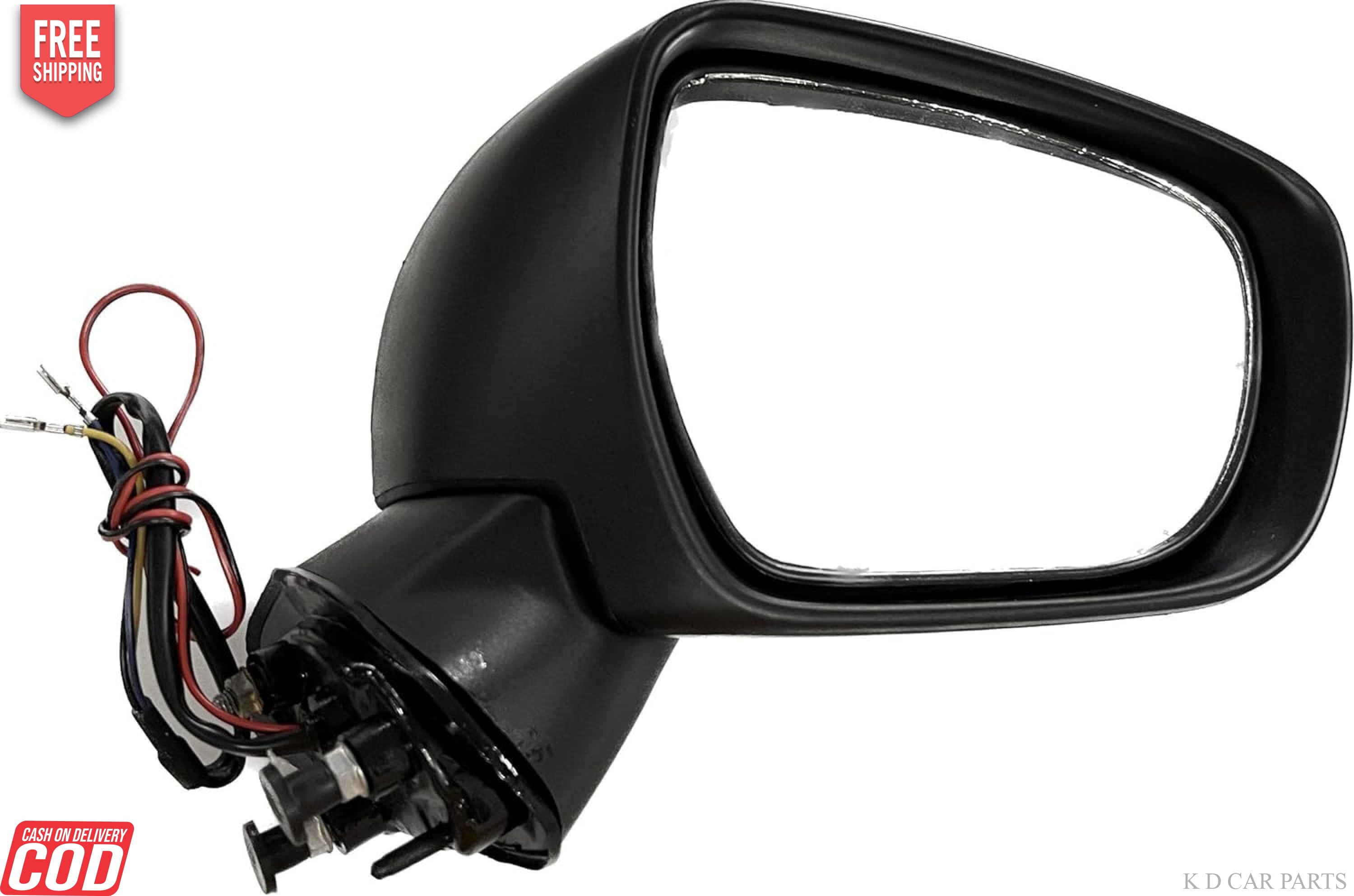 Black side door mirror for Maruti Baleno with visible wiring and indicator components.