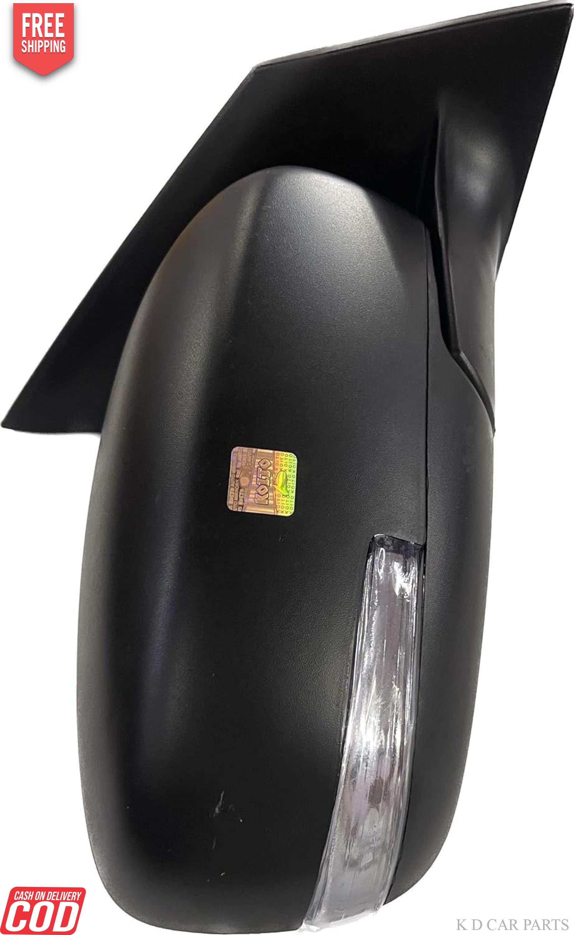 Black KD brand side/door mirror for Maruti Celerio Manual with indicator, featuring a door mount design and shatterproof glass.