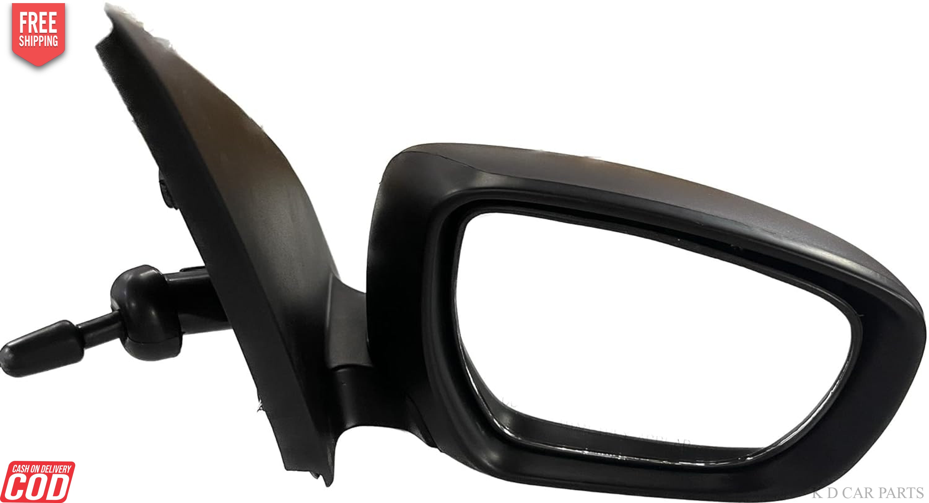 Black KD brand side/door mirror for Maruti Celerio Manual with indicator, featuring a door mount design and shatterproof glass.