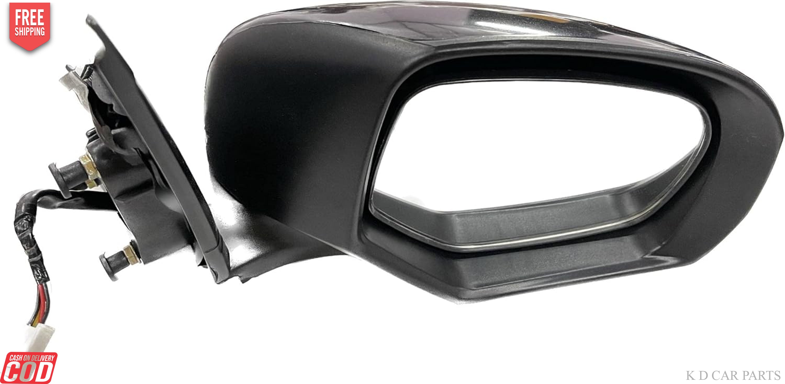 Black, clear door side mirror with an integrated indicator for Maruti Suzuki vehicles.