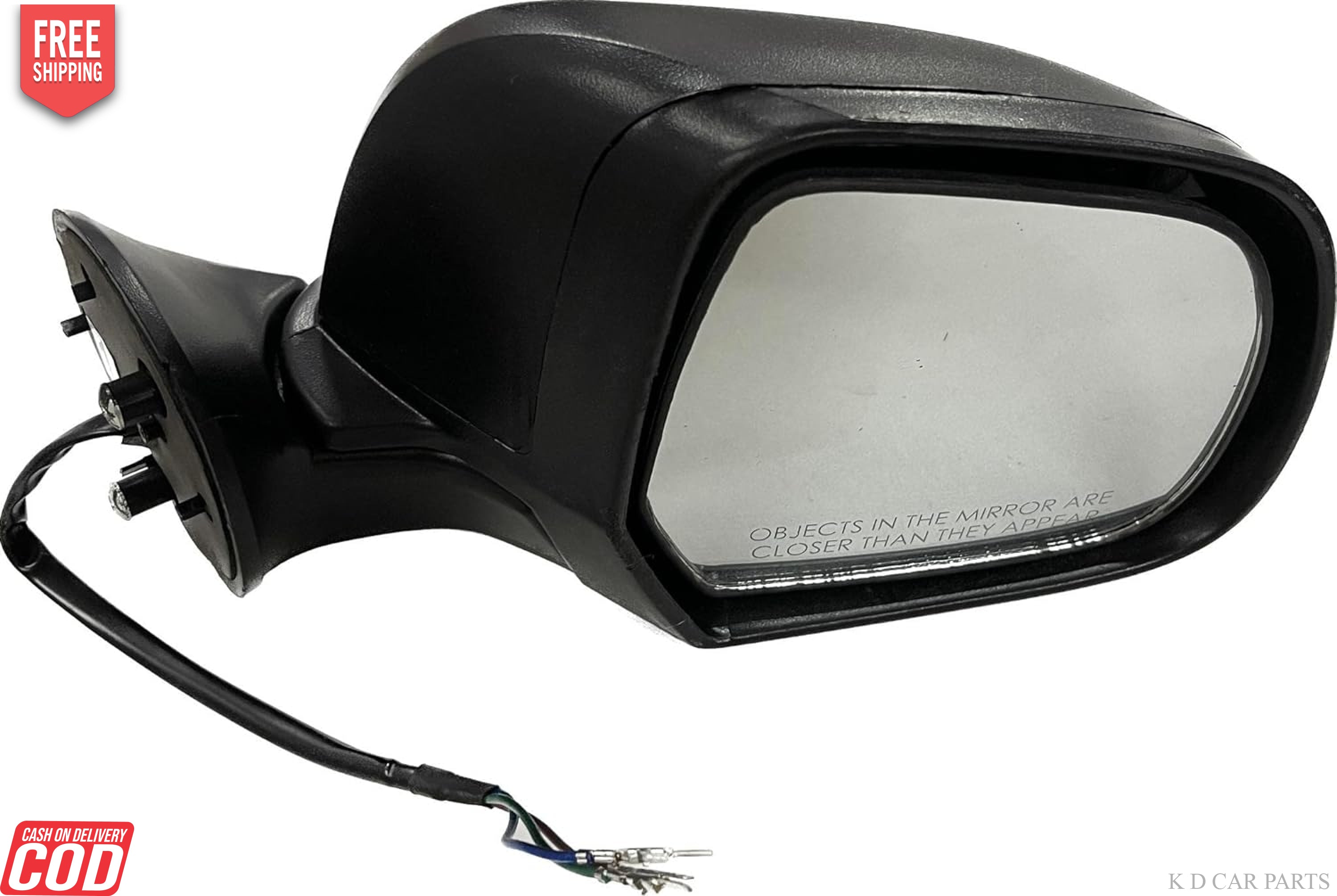 A black, clear door-mounted side rear view mirror for Renault Duster/Verito/Terrano motor.