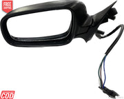 Car side mirror with wiring on a white background