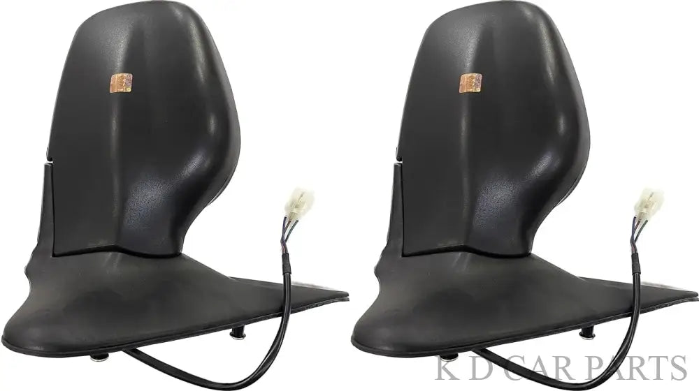 A pair of KD brand side/door mirrors for TATA Safari, black in color, with a shatter-resistant acrylic mirror design.