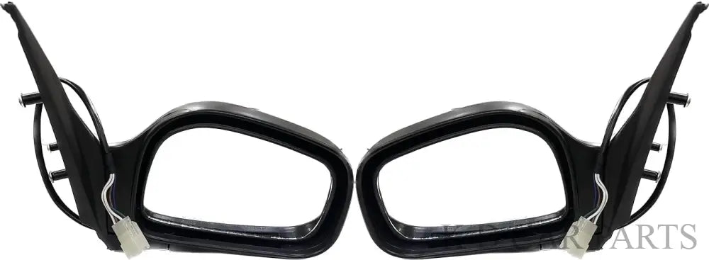 A pair of KD brand side/door mirrors for TATA Safari, black in color, with a shatter-resistant acrylic mirror design.