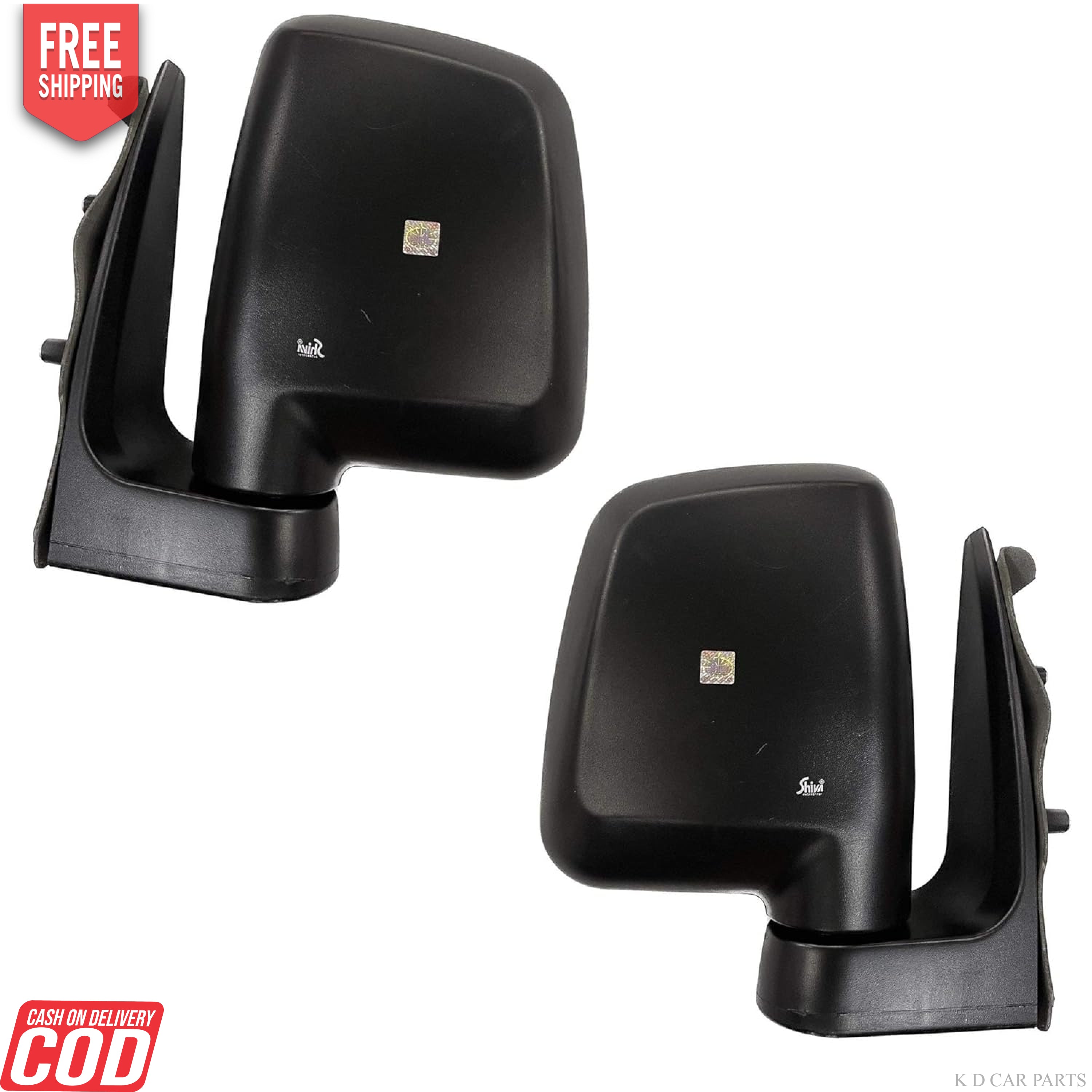A pair of black side mirrors for Tata Super Ace car, showing the front view of the mirrors attached to their respective door mounts.