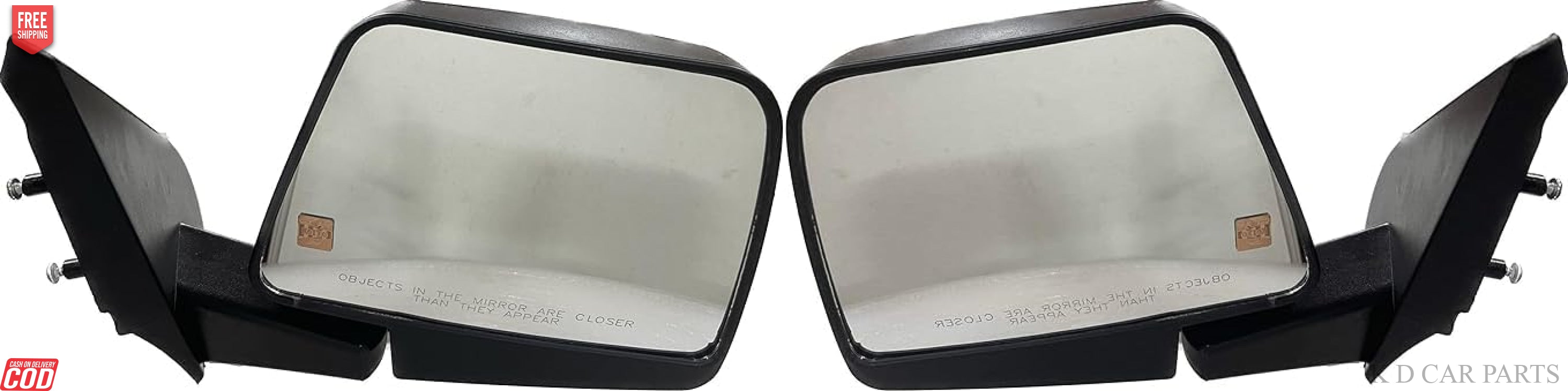 A pair of K D brand side/door mirrors for Tata Yodha, featuring shatter-resistant acrylic mirrors with a black ABS plastic frame, designed for easy installation and long-lasting durability.