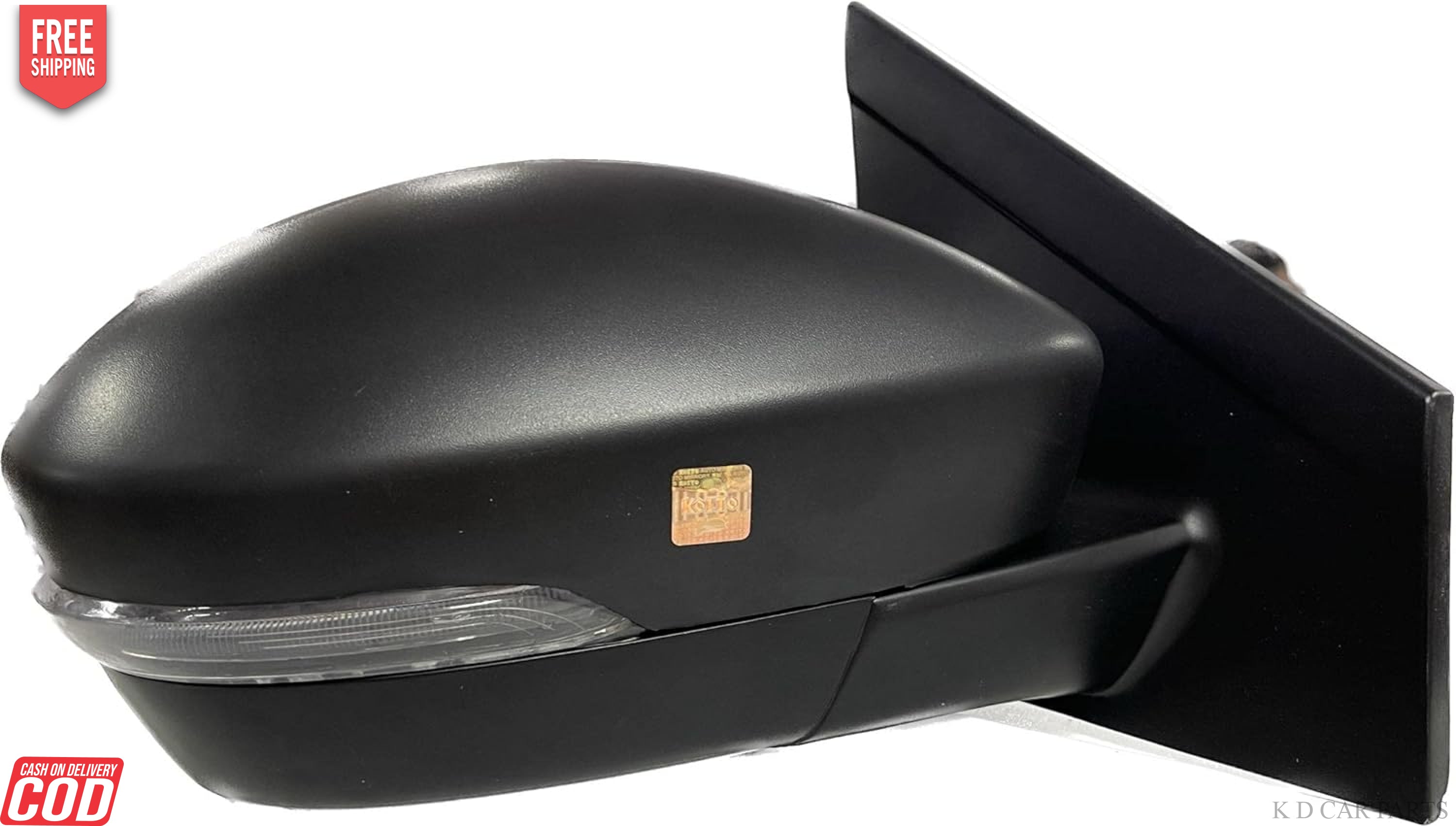Black side rear view door mirror for Tata Zest/Bolt VX Indicator with a clear glass and sleek design, mounted on a door.
