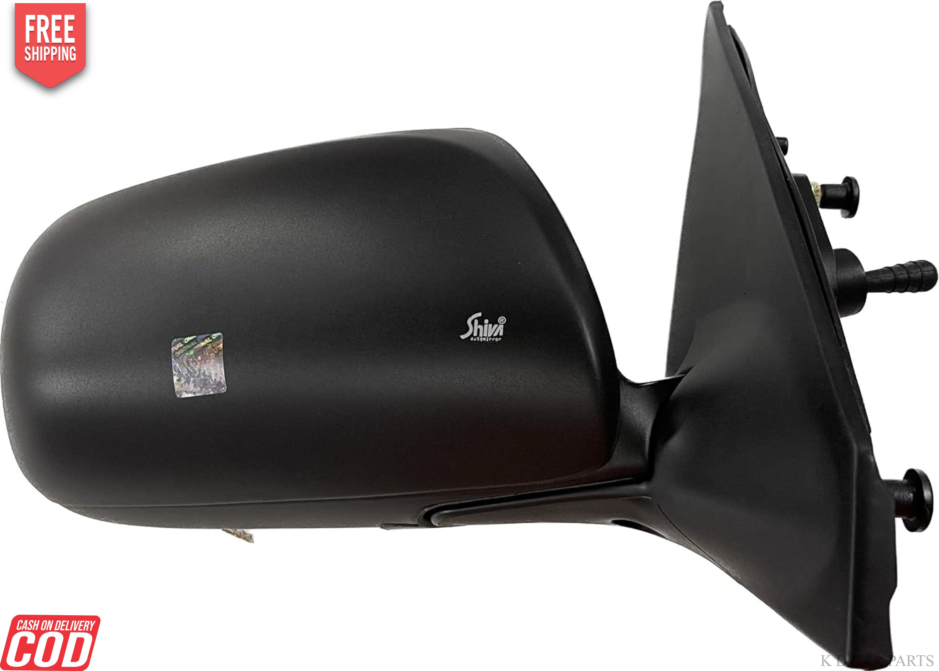 A black, manual adjustable side/door mirror for Toyota Etios/Liva vehicles designed for 2010-2014 models.