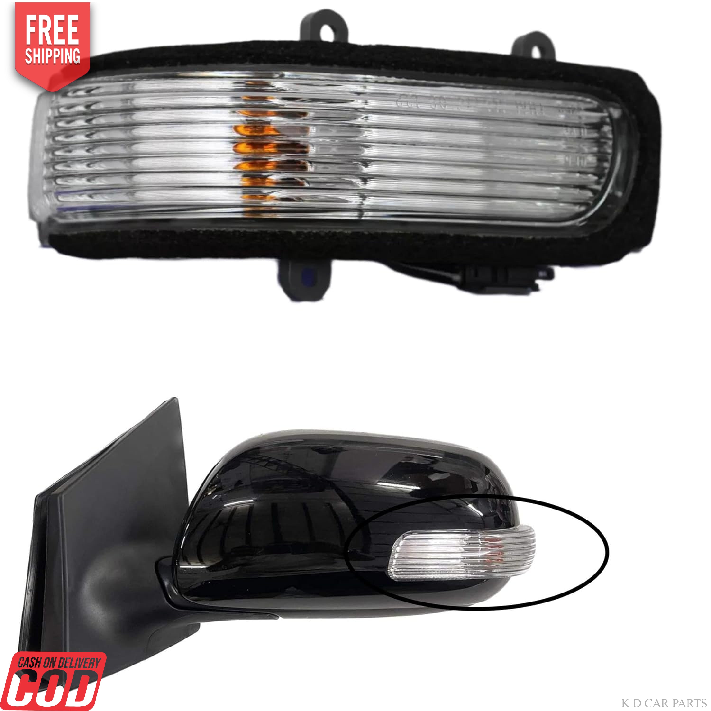 A black K D side/door mirror indicator for Corolla Altis 2008-2013, showing the mirror assembly and the mounting frame.