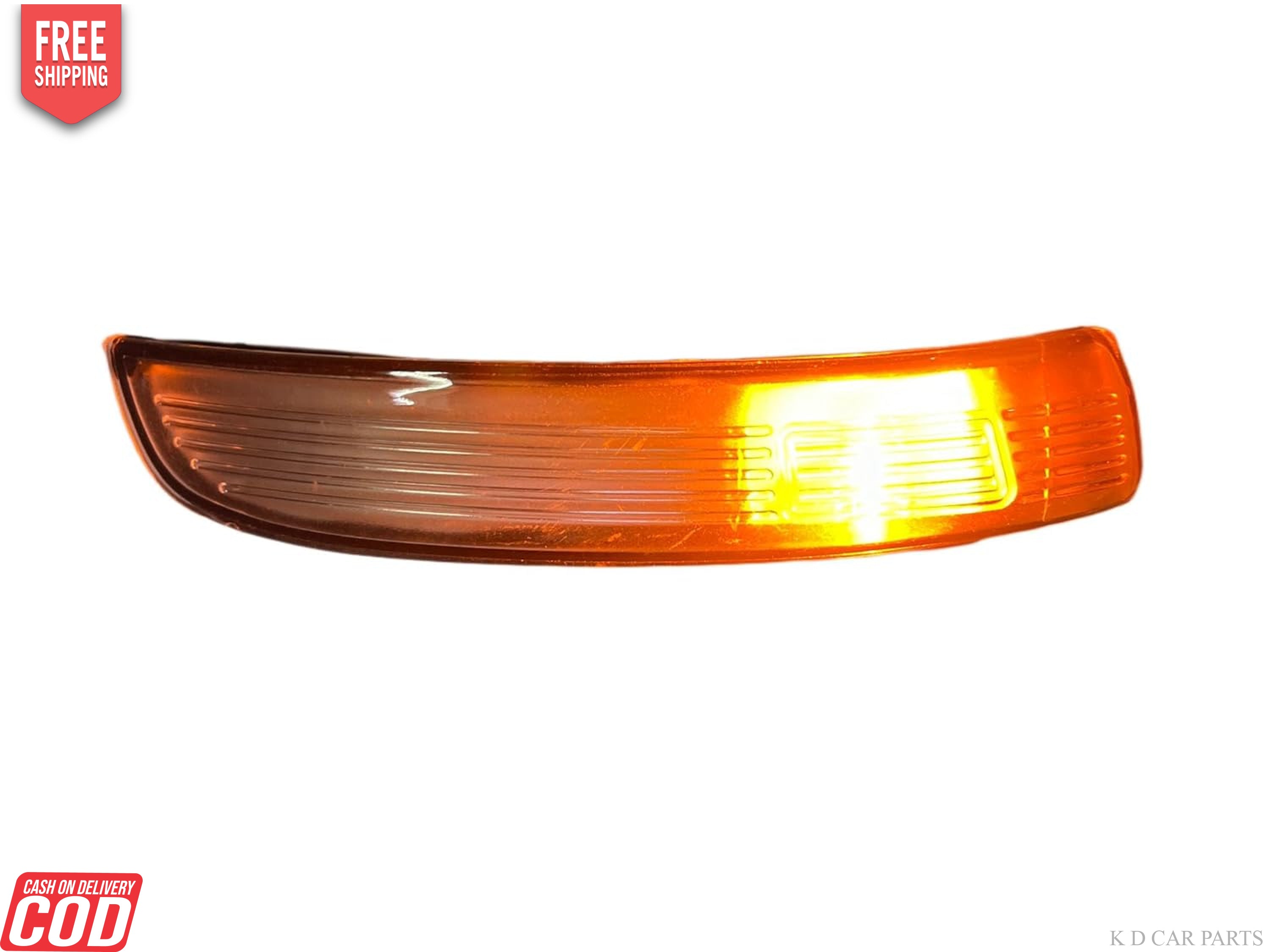 The image shows two K D brand side mirror indicators for a Ford Ecosport. The upper mirror is shown in a silver housing with a clear glass lens, and the lower mirror has a black housing with a white and clear lens assembly.