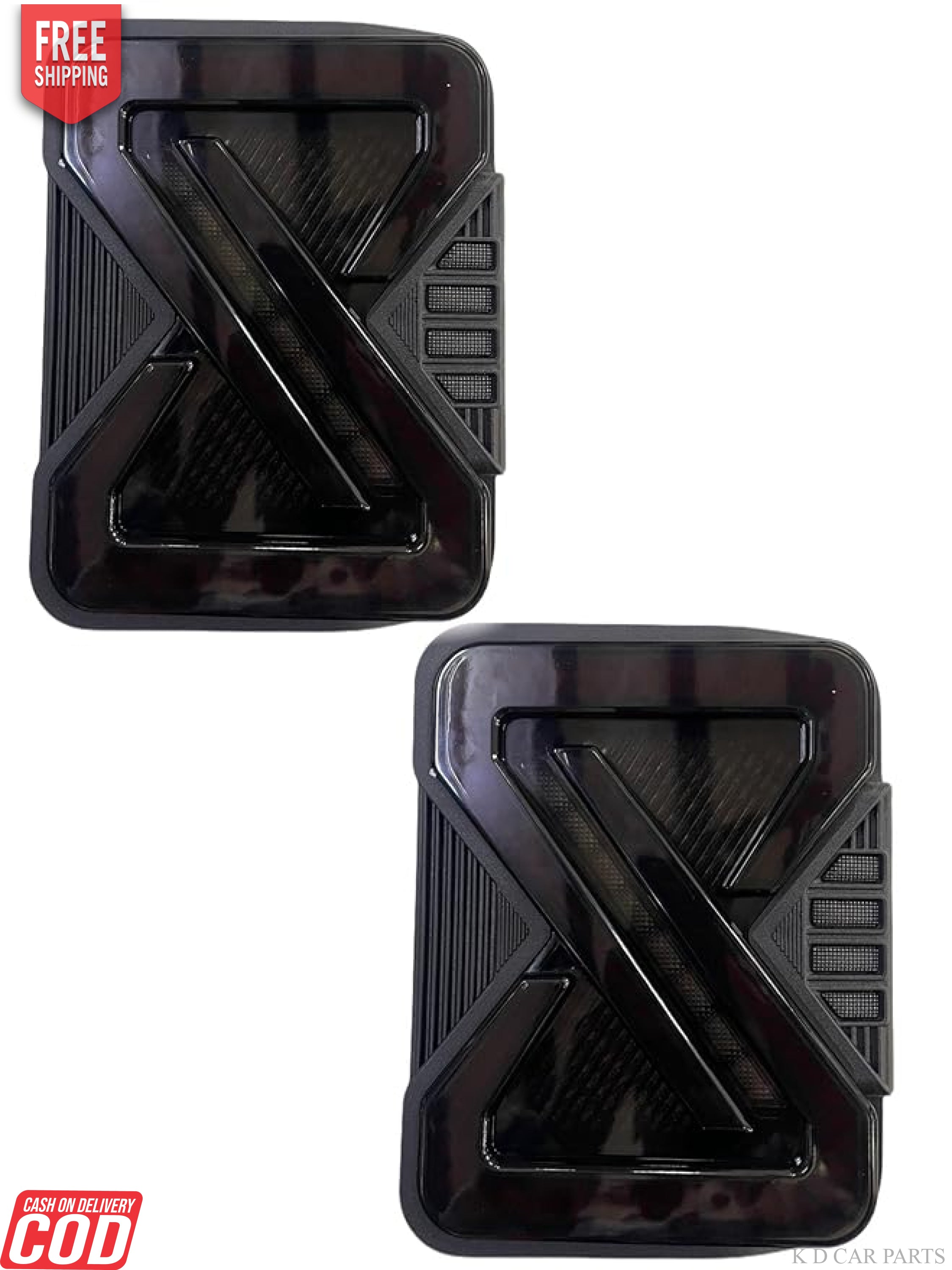 A pair of smoky black LED taillights designed for the Mahindra THAR, displayed in isolation and installed on a vehicle.