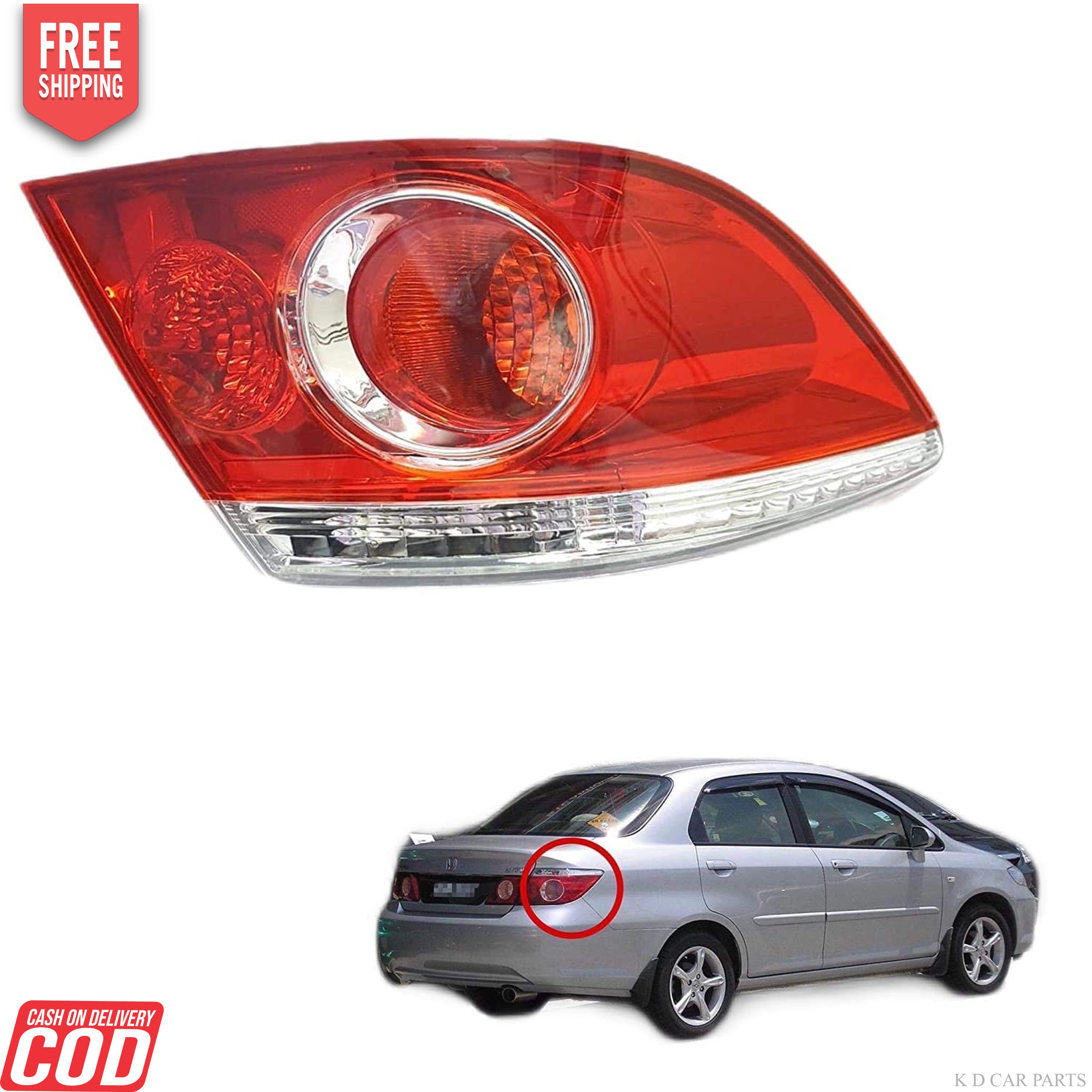 Red tail light assembly for Honda City Type- 4 ZX 2003-2008, with a close-up of the vehicle compatibility note.