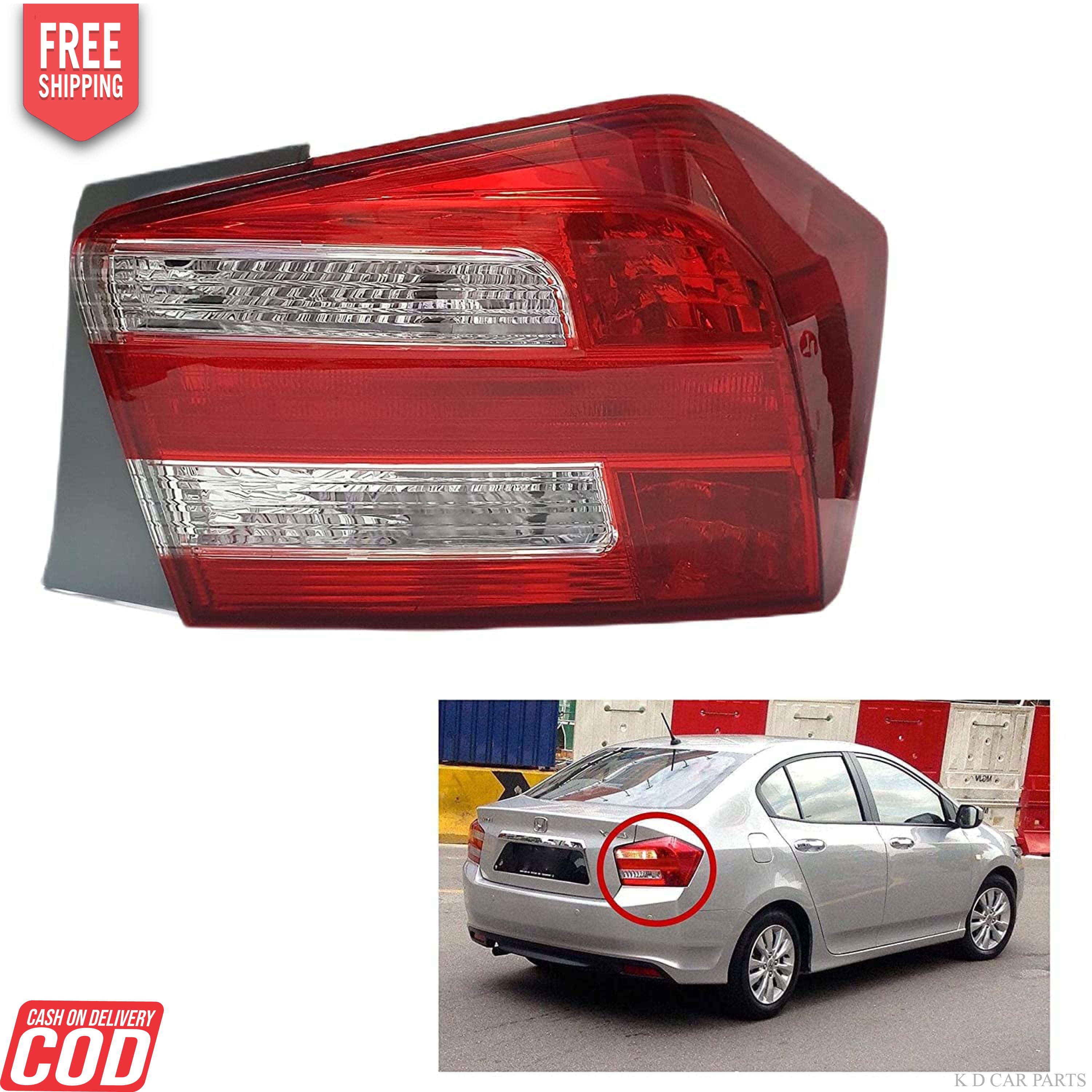 Red tail light assembly for Honda City Type- 6 IVTEC 2012-2013, with a close-up of the car light and a picture of the vehicle in question.