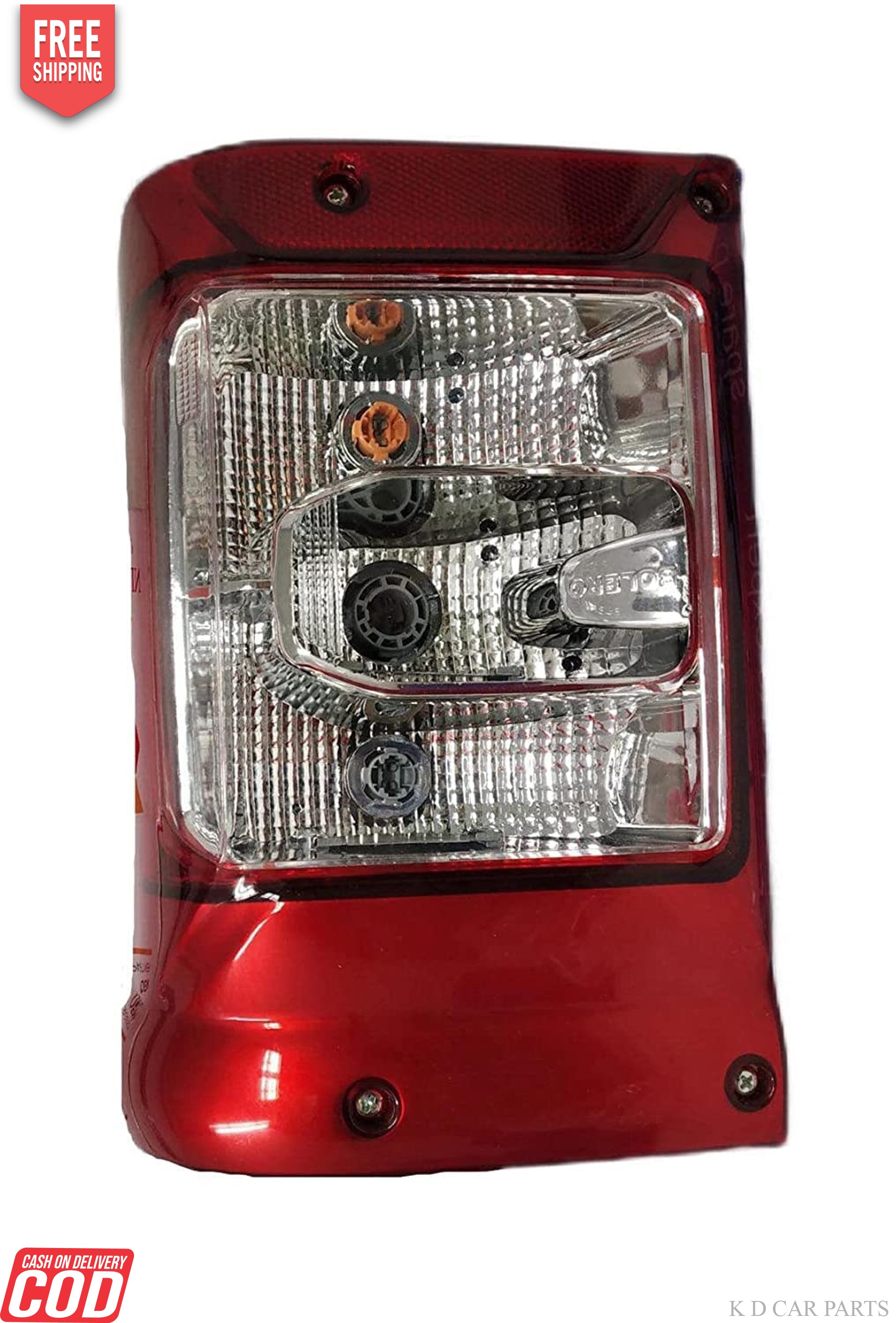 Red tail light assembly for Mahindra Bolero Type 4 featuring brake lights, with a clear lens and reflector design.