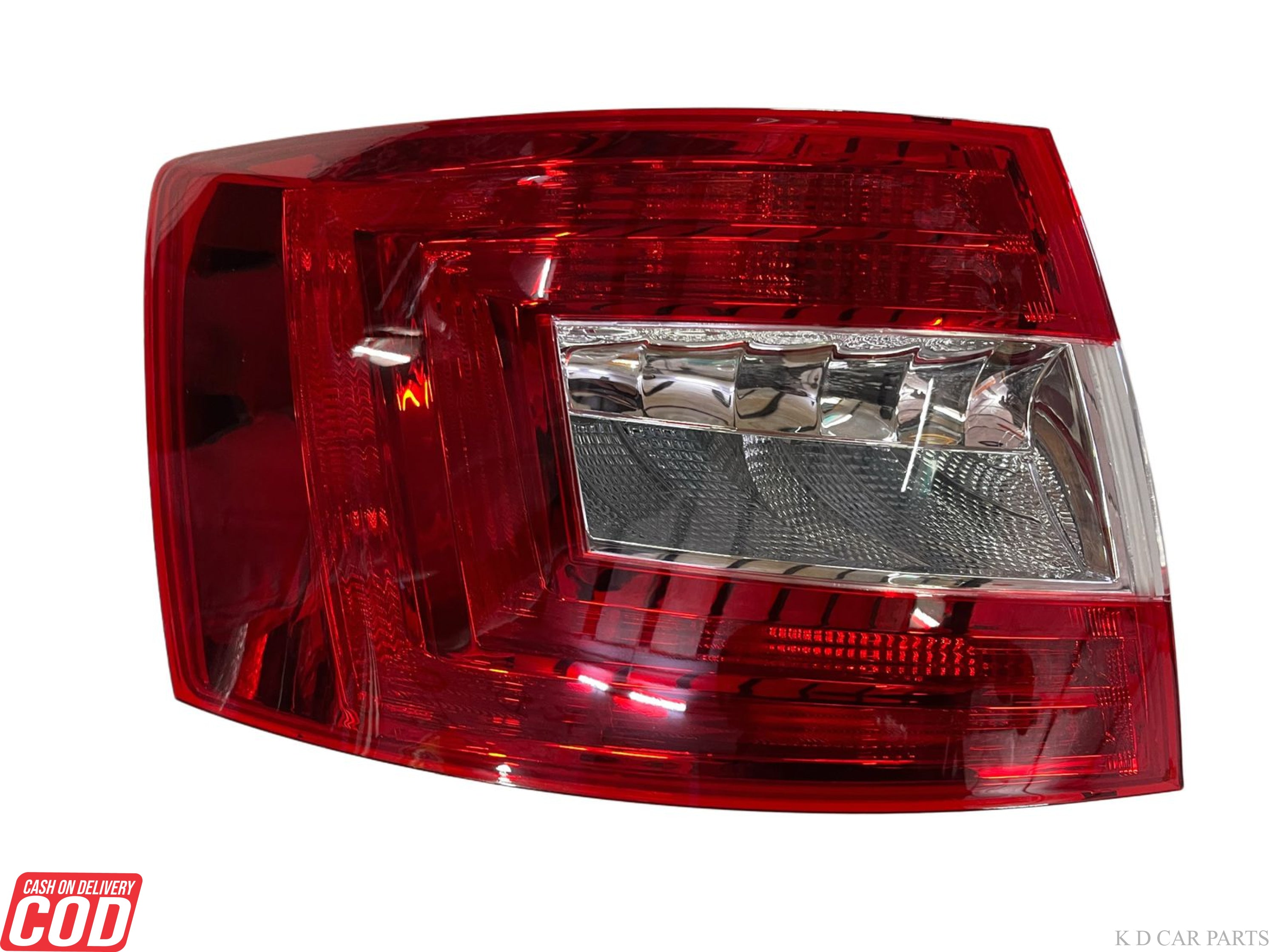 A pair of red K D brand tail lights designed for a Skoda Octavia non-LED vehicle.