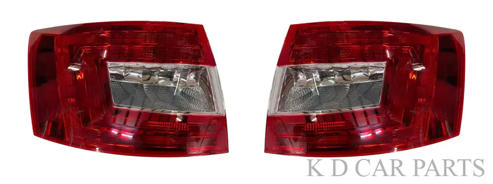 A pair of red K D brand tail lights designed for a Skoda Octavia non-LED vehicle.