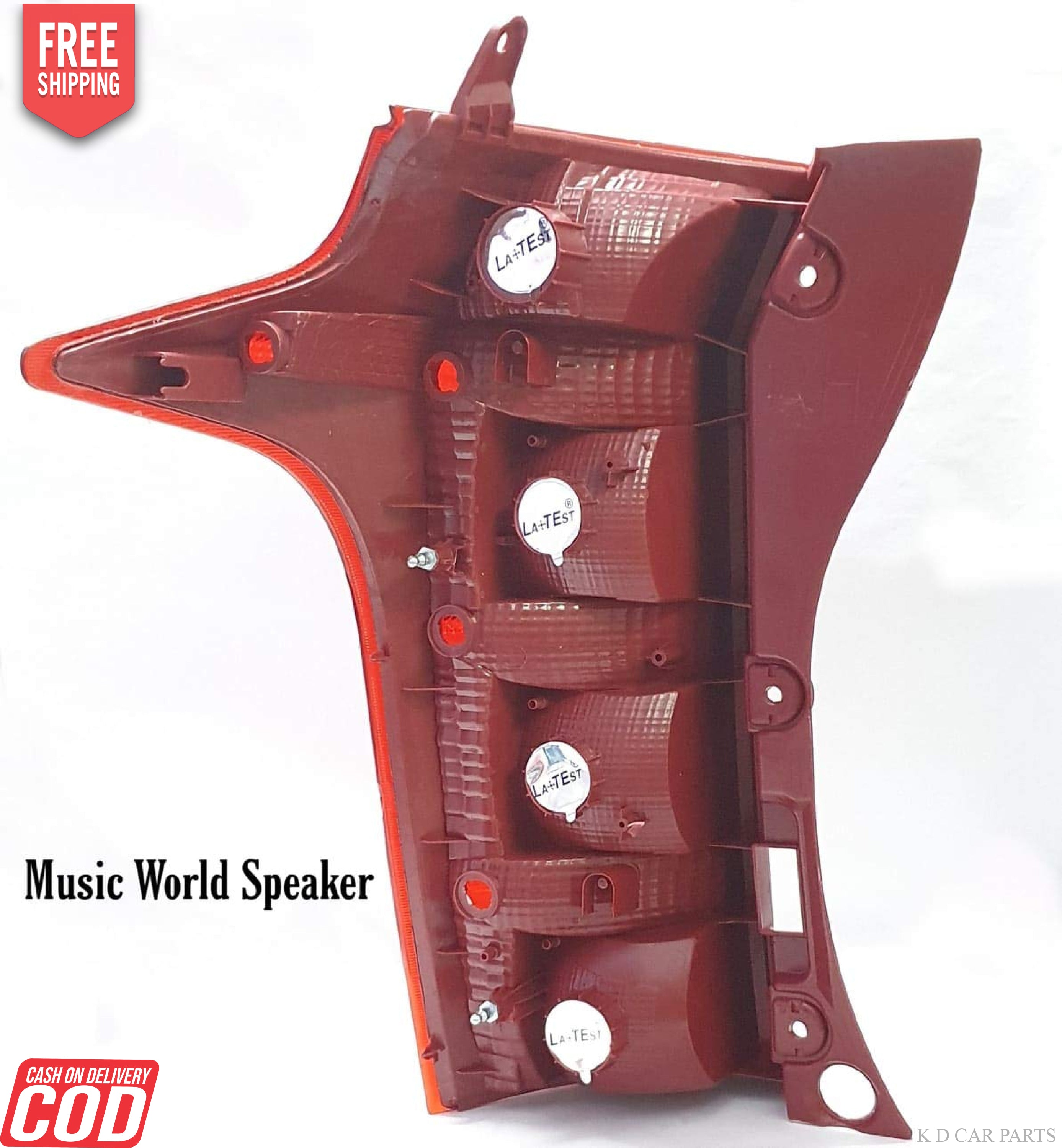 A red tail light for a vehicle, presumably made of plastic and glass, with a clear and red color scheme.