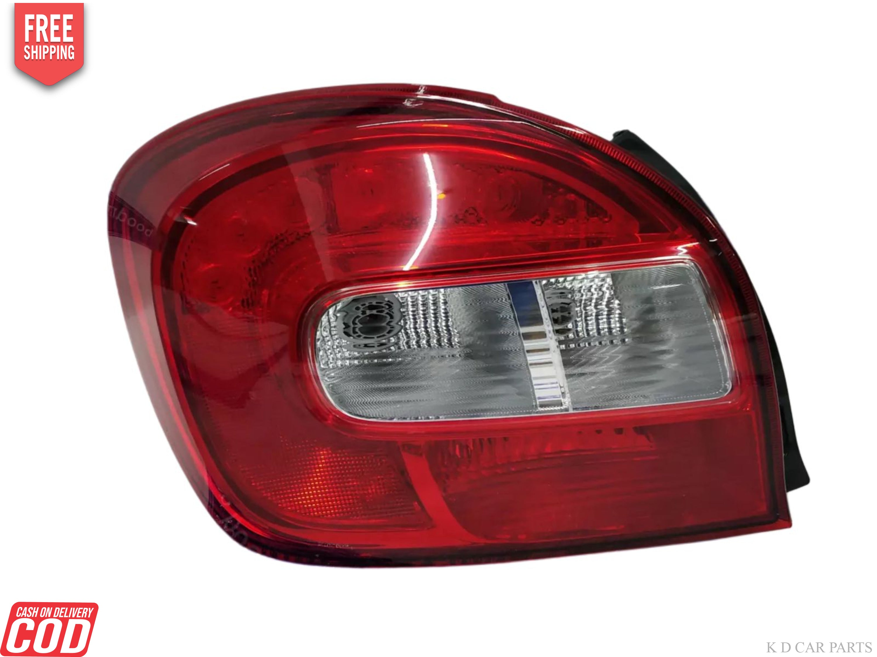 A pair of red tail lights for Maruti Baleno 2015-2022, featuring clear glass and red-black trim.