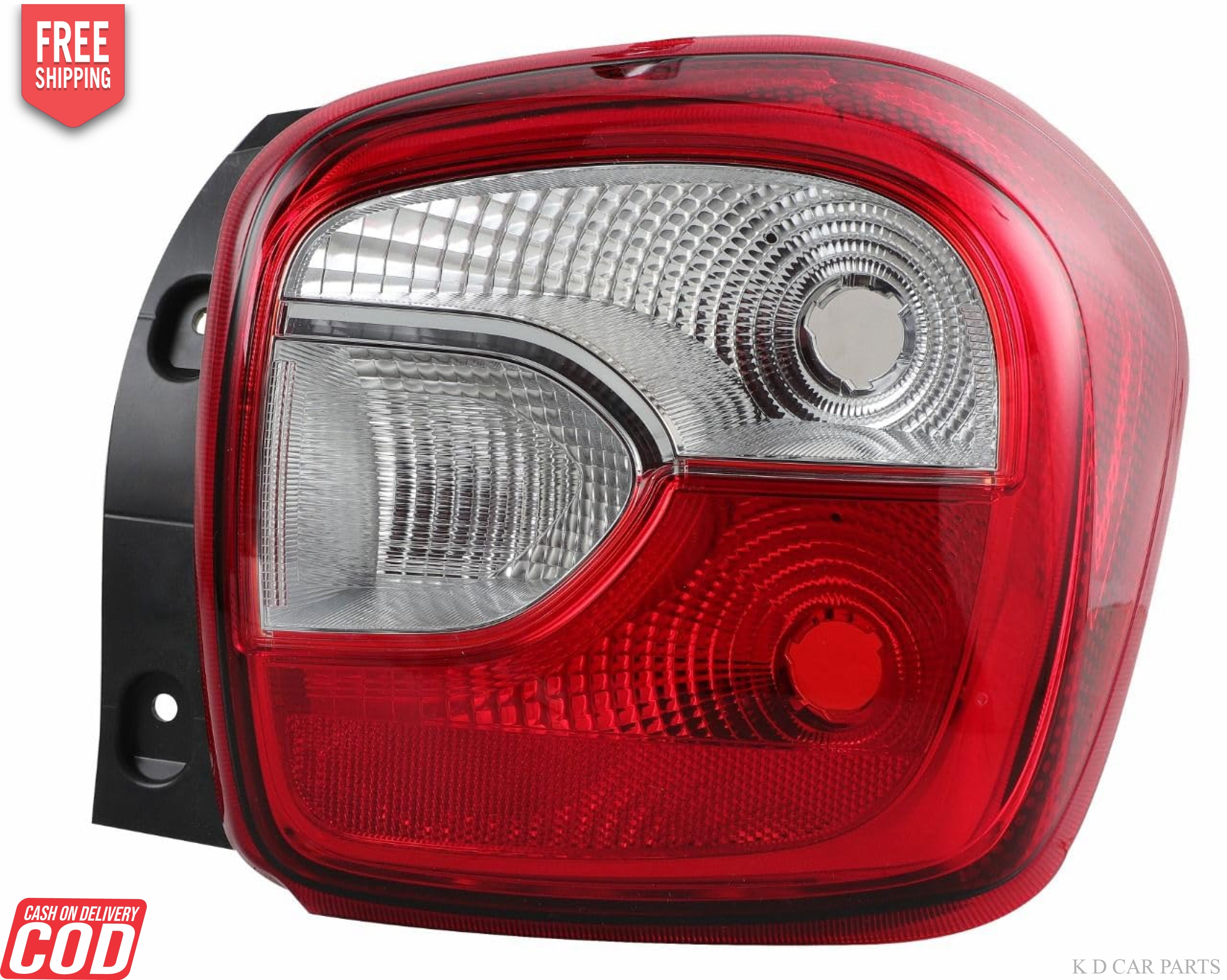 A set of two tail lights for a Maruti K10 vehicle, featuring clear and red lens sections with reflector technology.