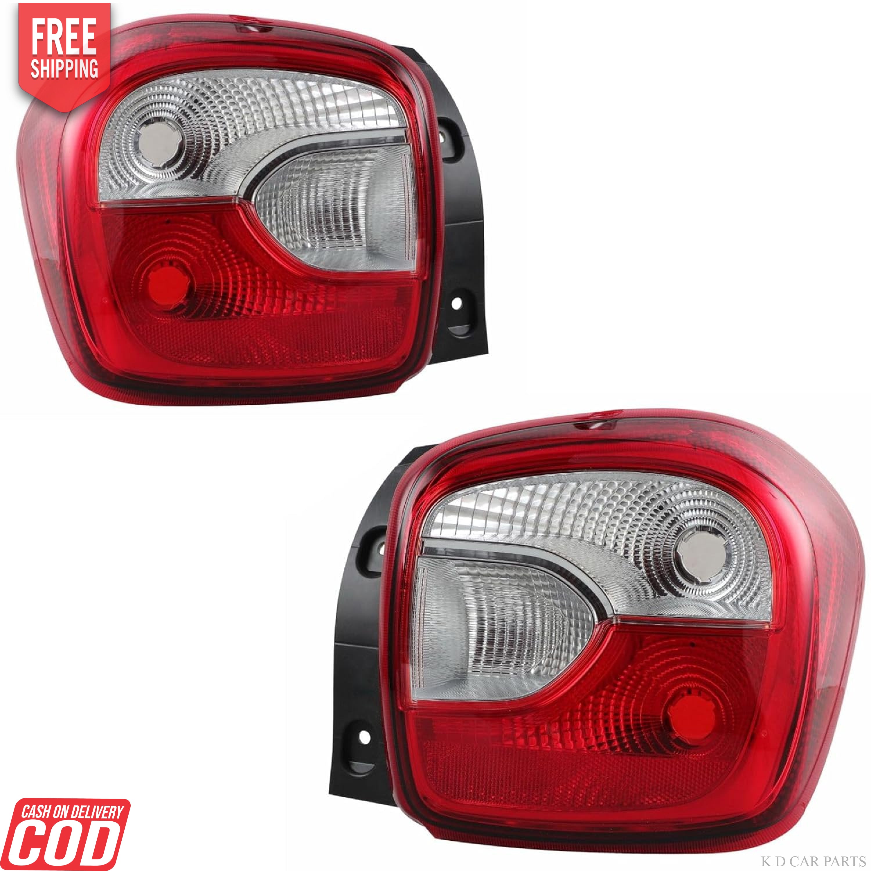 A set of two tail lights for a Maruti K10 vehicle, featuring clear and red lens sections with reflector technology.