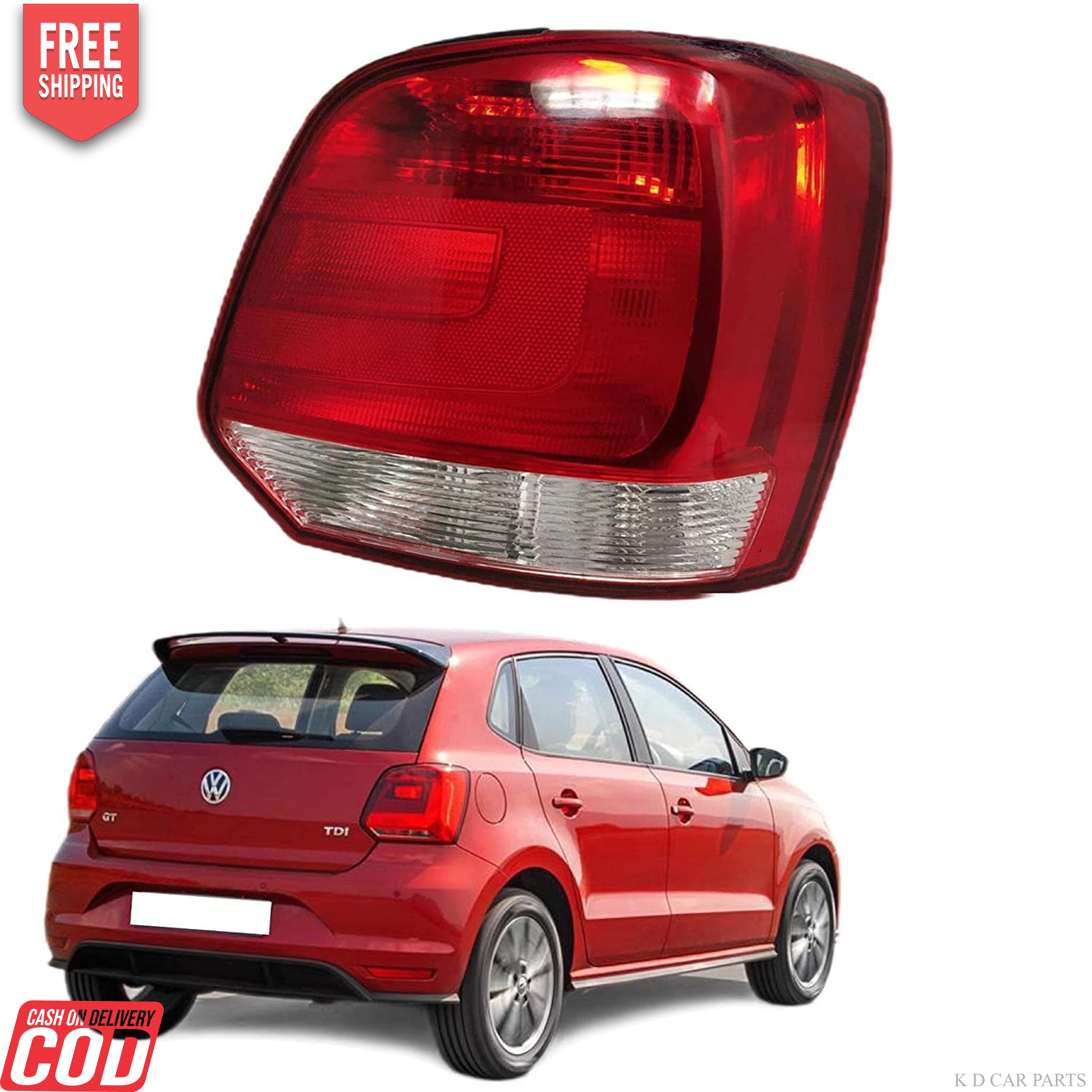 Red tail light for VW Polo Type 1 model years 2009-2014
