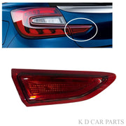 Car tail light assembly with close-up inset on a blue car background