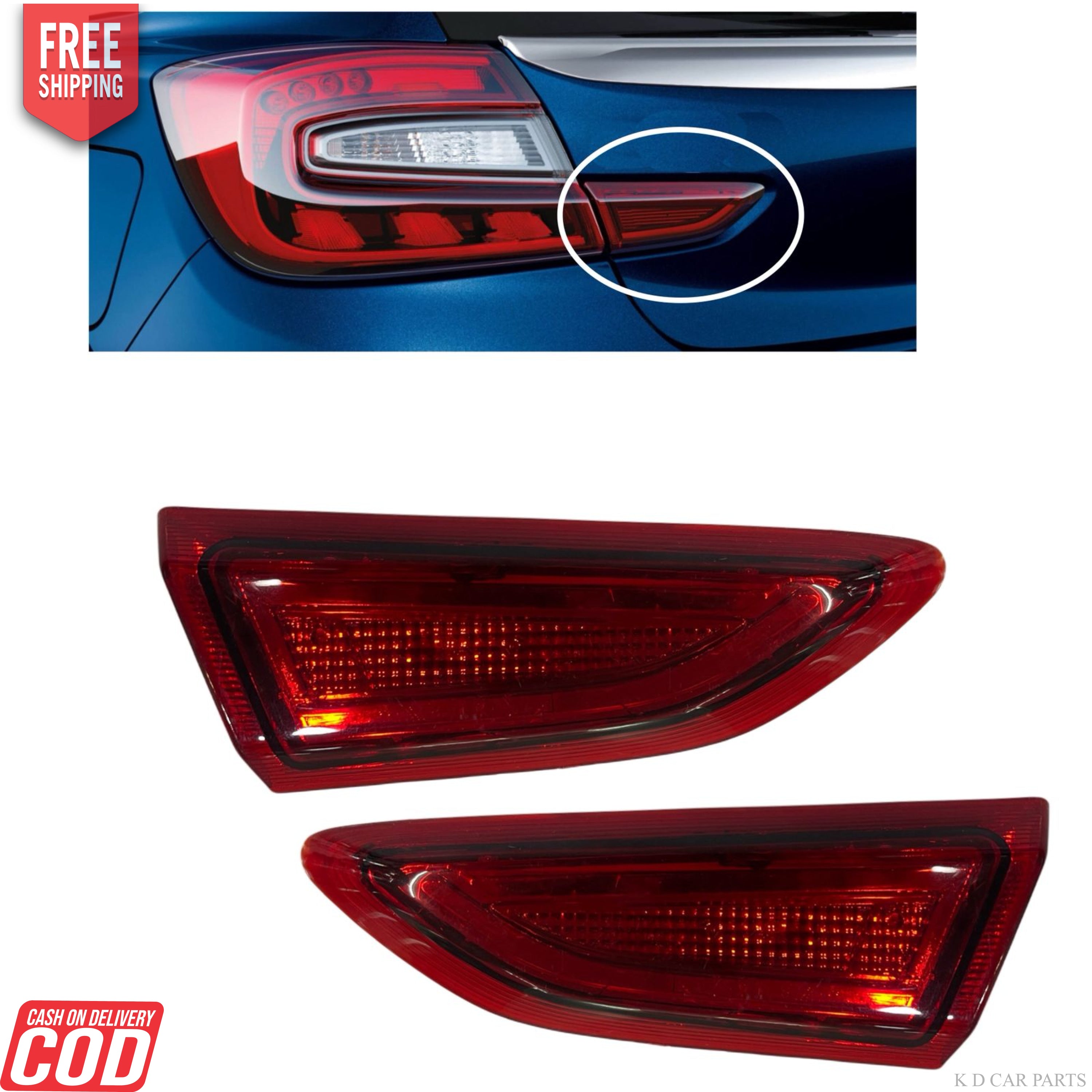 Pair of red taillight assemblies for Maruti Baleno, displayed against a white background.