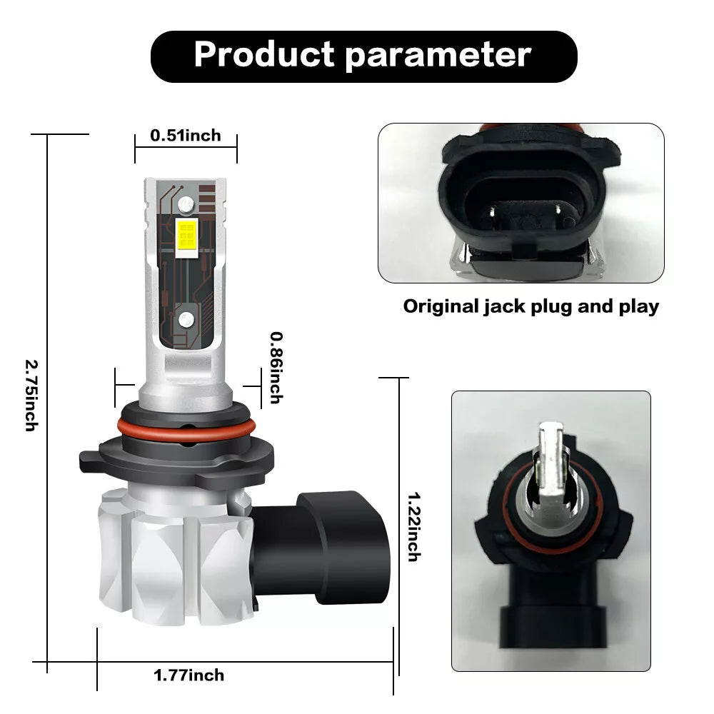 WHITE 9006 LED HEADLIGHT BULB (HIGH QUALITY) PAIR