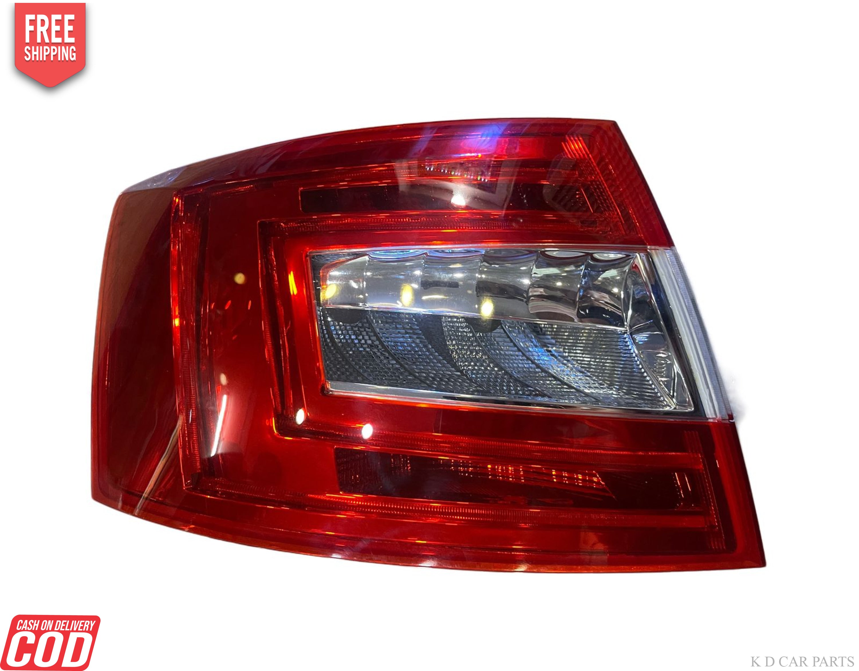 Tail light for Skoda Octavia featuring LED technology, with a clear and red color scheme, including a breakproof glass cover.