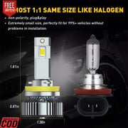 WHITE H11 LED HEADLIGHT BULB (HIGH QUALITY) PAIR LED BULB