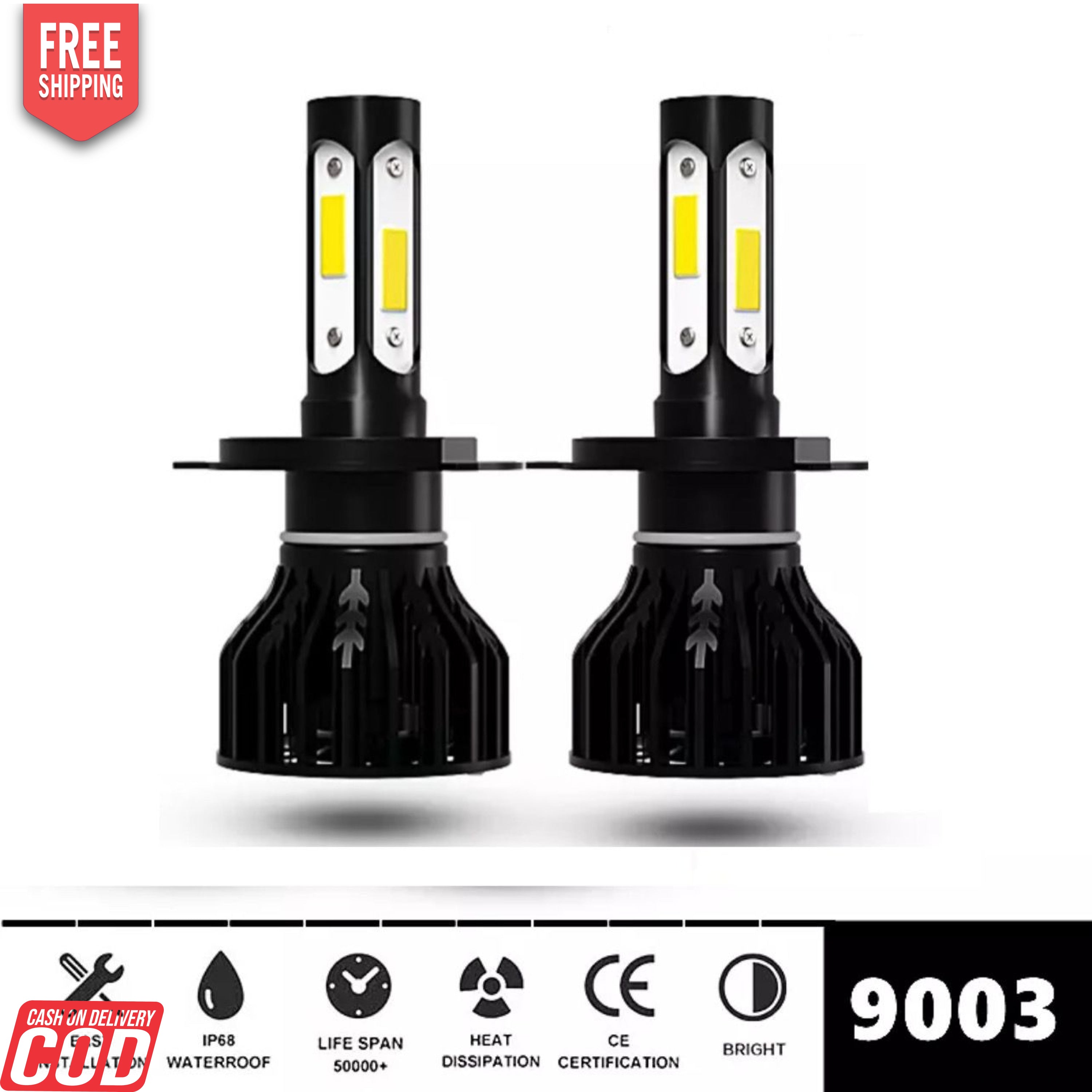 WHITE H4 LED HEADLIGHT BULB (HIGH QUALITY) PAIR 200 WATT LED BULB